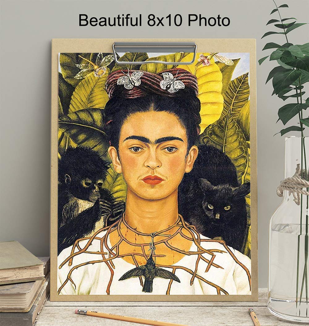 Poster – 8×10 Mexican Art Wall Decor Picture Print for Bedroom, Living Room, Home, Apartment – Gift for Women, Woman Artist – Monkey, Cat,