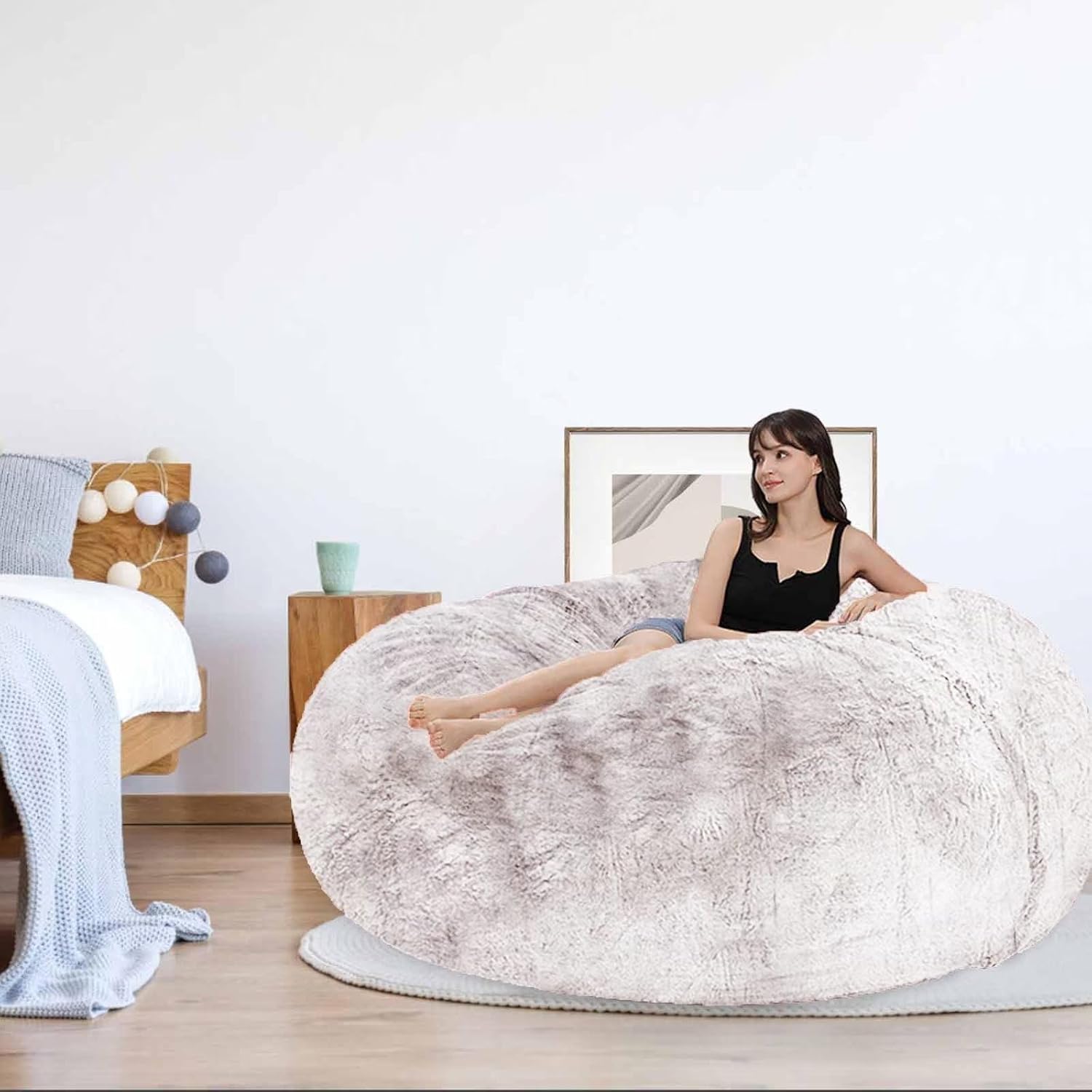 Puf para adultos y niños sin relleno, cómodo, redondo, de gran tamaño, para almacenamiento de animales de peluche, dormitorio, sillas de sala de