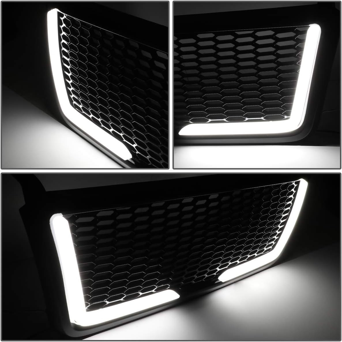 DNA MOTORING GRF-LB-012-BK Barra de luz LED de malla de panal de ABS sin insignias, parrilla de parachoques delantero compatible con Ford F-150 04-08