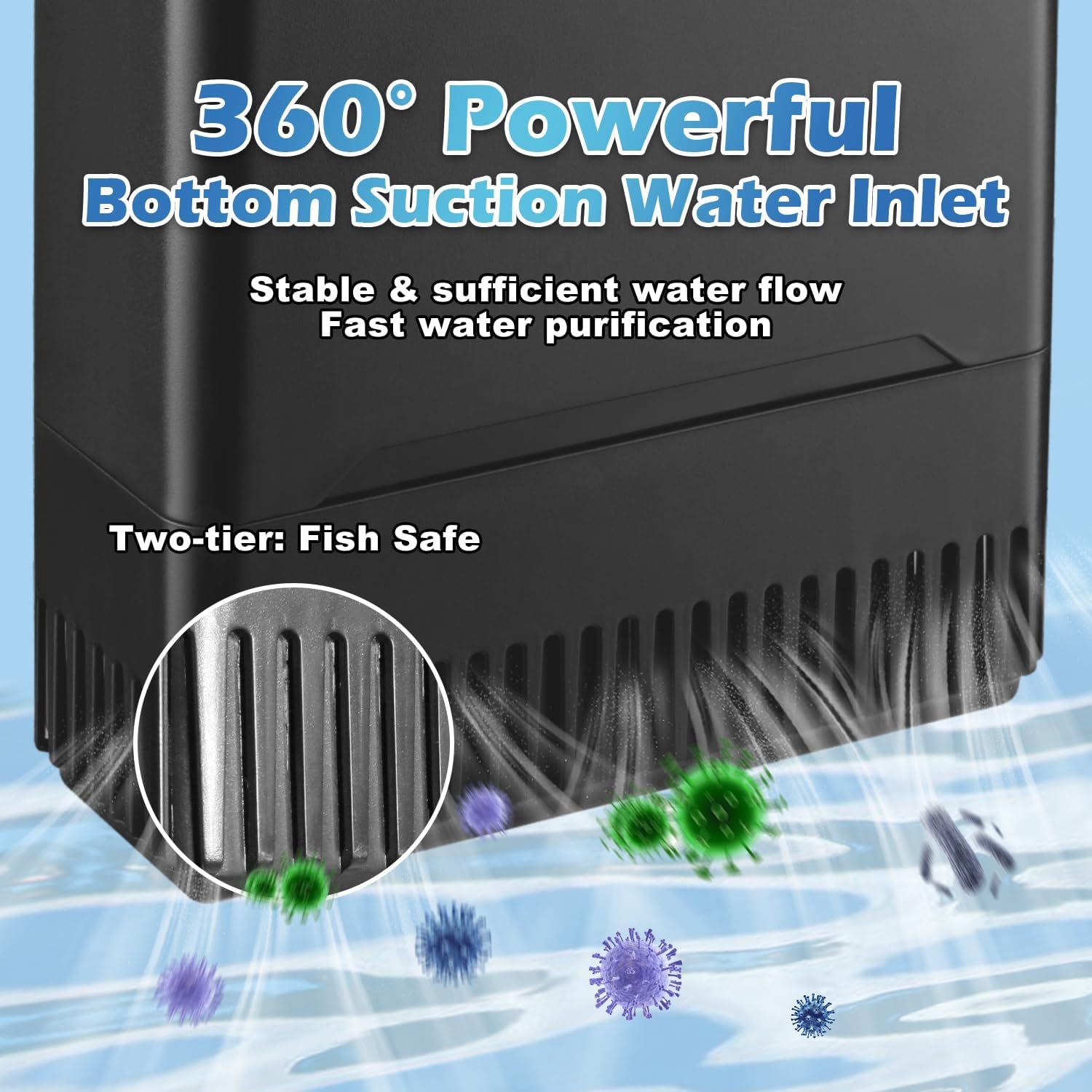 Filtro de tanque de tortuga, filtro de acuario, potencia ajustable, 30-55 galones. Filtro interno grande de 290 GPH en cascada de 3 etapas,