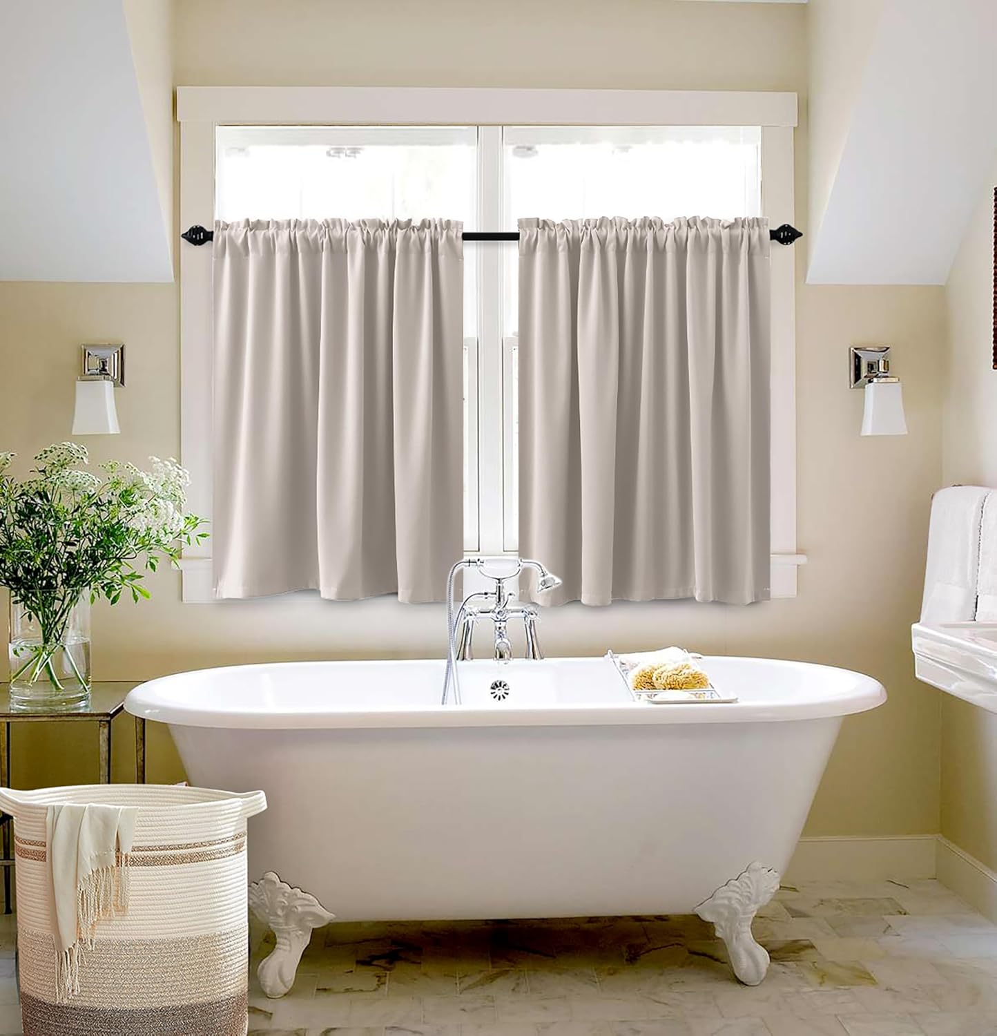 KOUFALL Cortinas pequeñas de 36 pulgadas de largo para cocina y baño, juego de 2 cortinas opacas con bolsillo para barra, aislamiento térmico, color