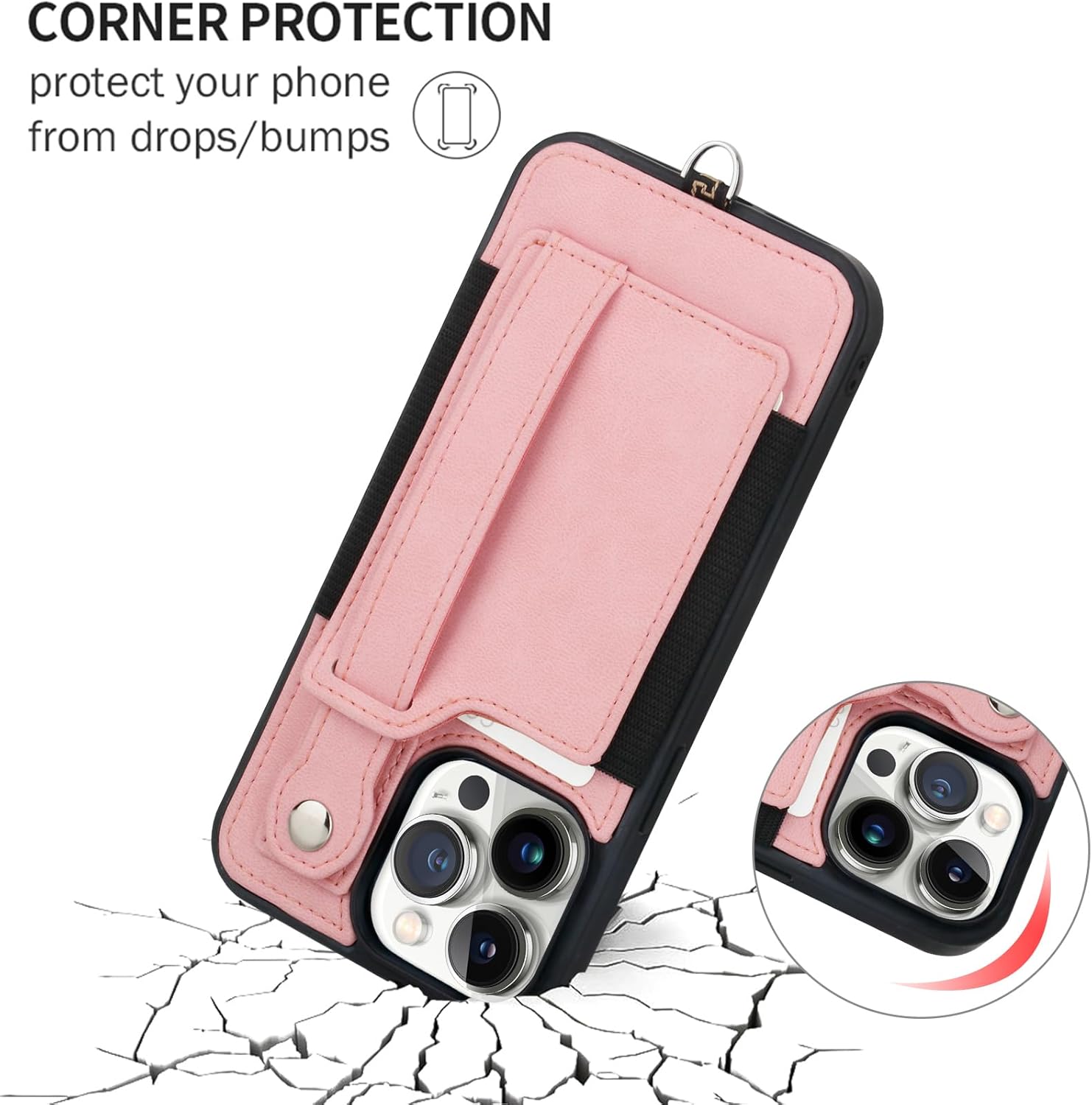 TOOVREN Funda para teléfono compatible con iPhone 15 Pro Max con cordón para iPhone 15 Pro Max, funda tipo cartera con soporte para tarjetas, funda