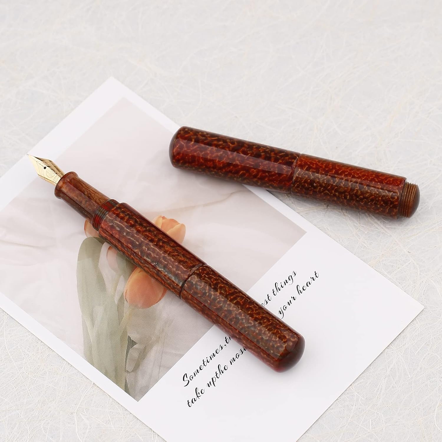 Asvine Majohn Wancai – Mini pluma estilográfica, punta extrafina, bolígrafo de bolsillo de viaje acrílico marrón, tamaño corto, relleno de botella