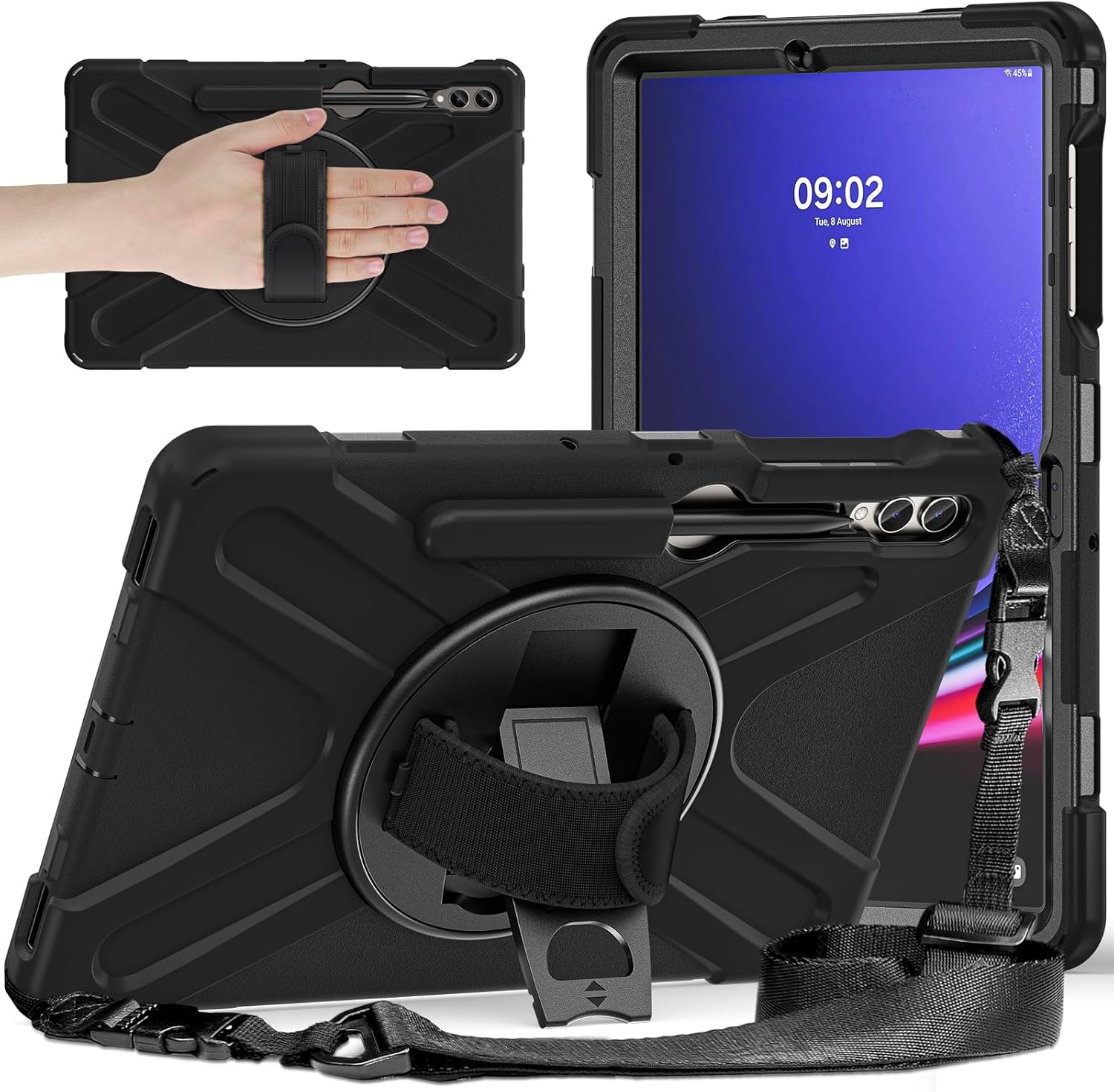 Funda para Galaxy Tab S7 FES8 PlusS7 Plus, grado militar, a prueba de golpes, con correa para manohombro, soporte giratorio para Samsung Galaxy Tab