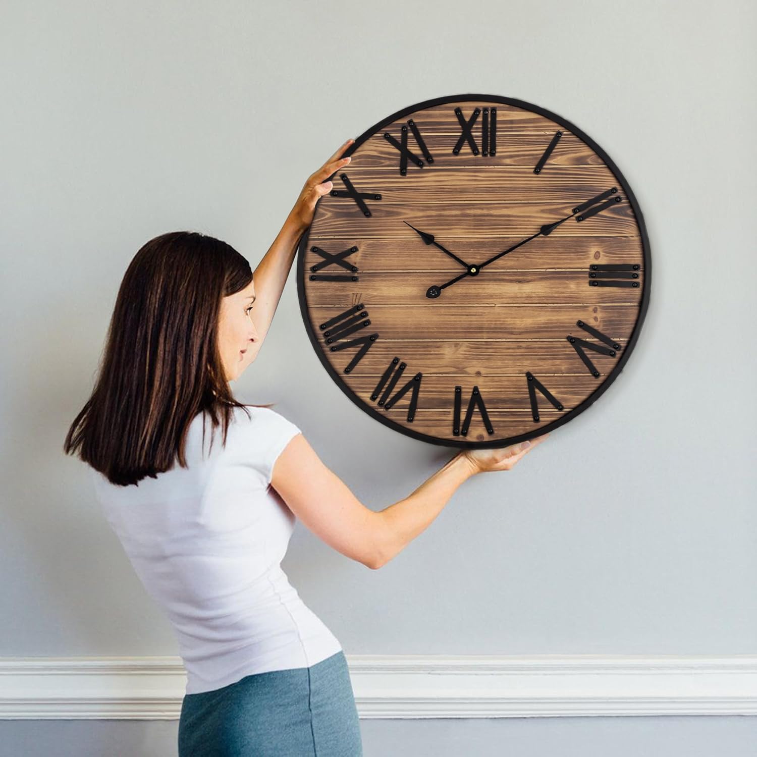 Reloj de pared grande de 24 pulgadas, relojes de pared de granja con pilas, decoración de pared rústica con marco de metal, reloj de pared