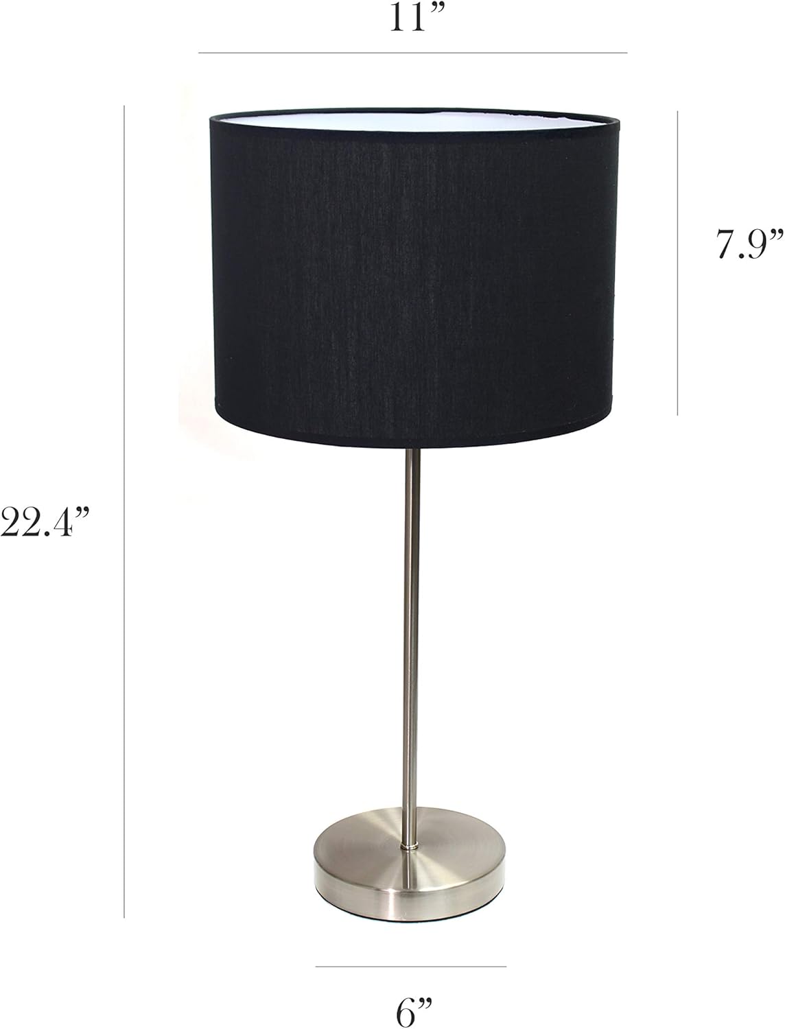 Simple Designs LT2040-BLK – Lámpara de palo de metal estándar de 23 pulgadas con base redonda y pantalla de tela de tambor para decoración del