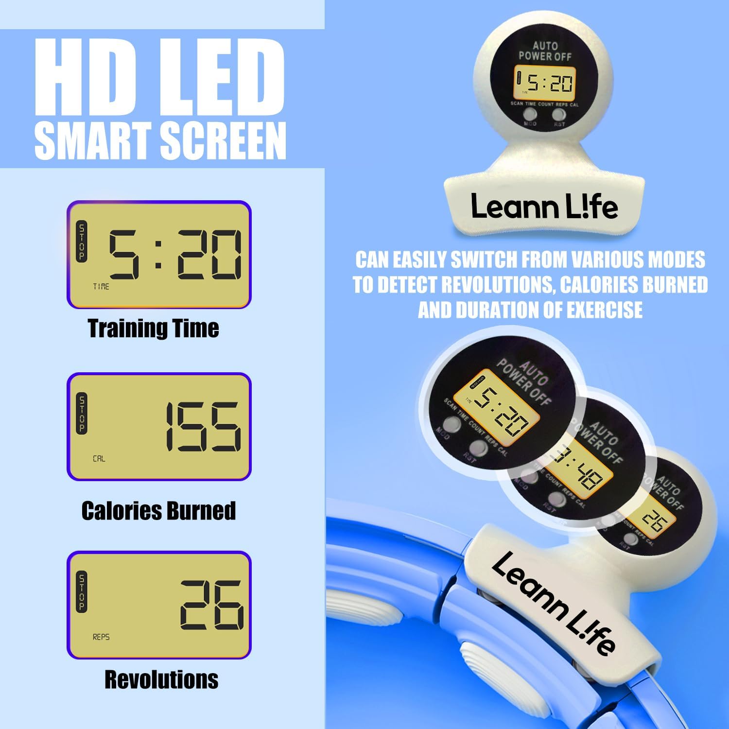 Leann L!fe U5-16 Knots Waist 28- 46, Silent Smart Weighted Hula Hoop for Adults Weight Loss, Infinity Hoop Plus Size, Home Outdoors Fitness