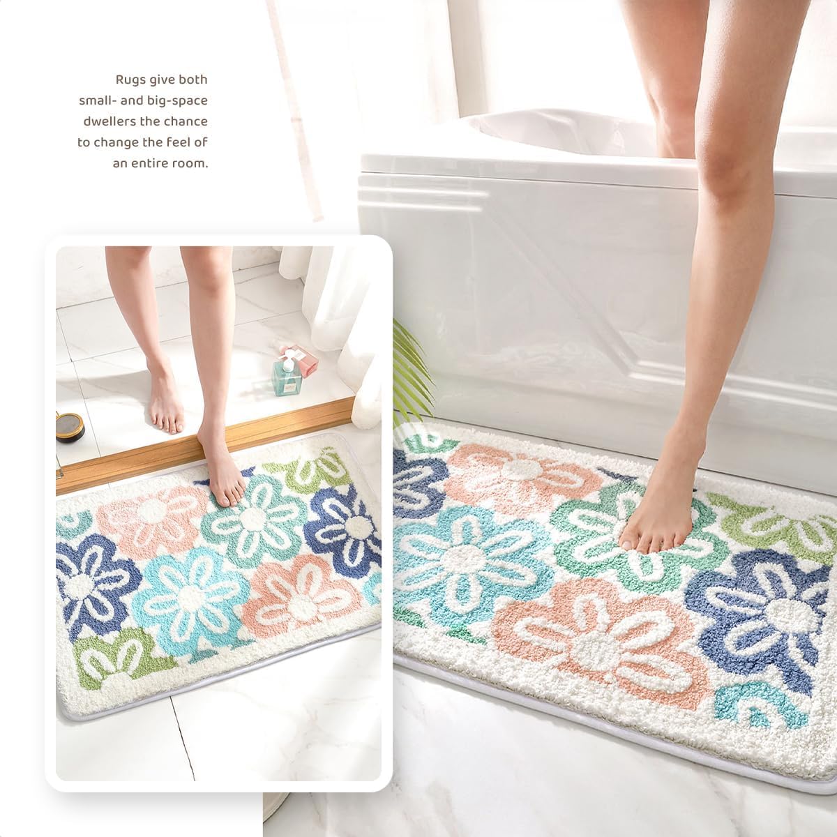 Molesun Tapete de baño floral, tapete de baño antideslizante y suave de microfibra, bonito tapete de baño para niños, absorbente de agua, grueso,
