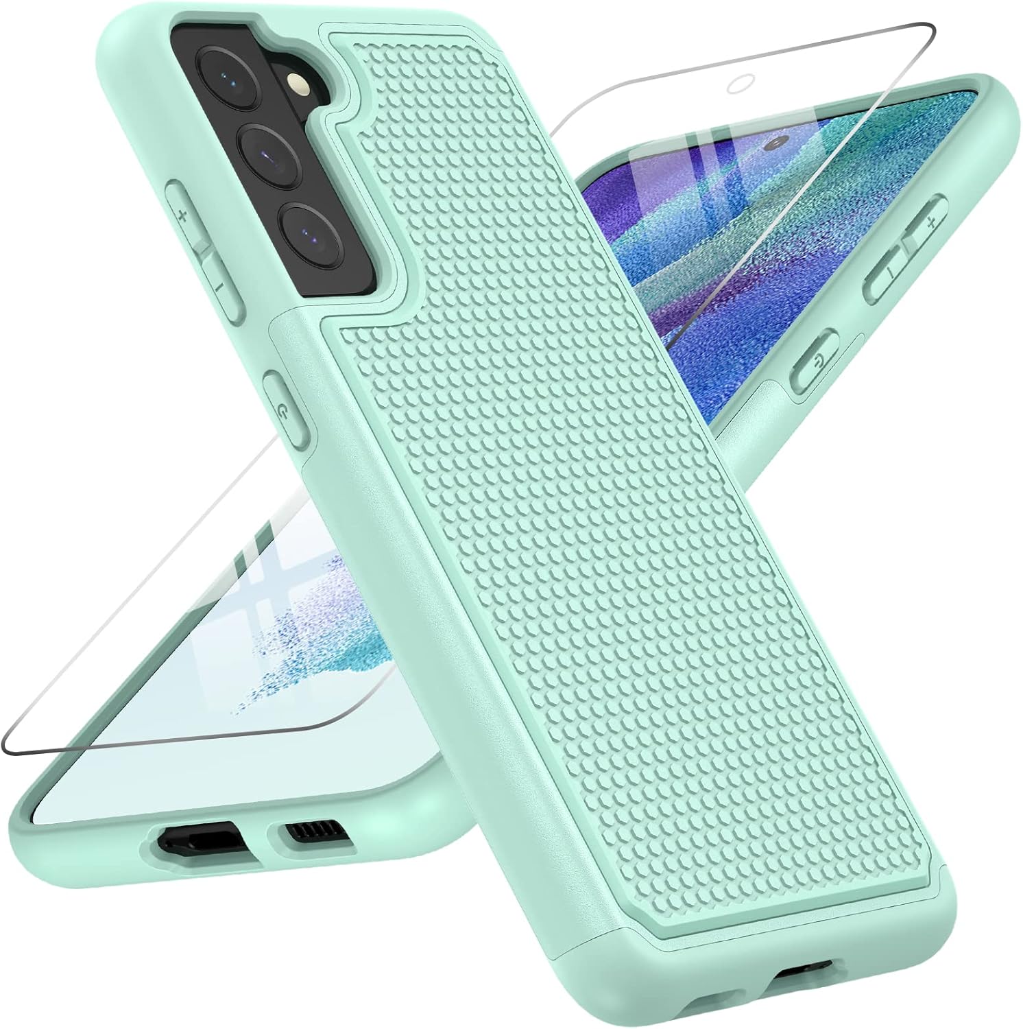 JXVM Funda para Samsung Galaxy S21 FE funda protectora de doble capa resistente para teléfono celular, a prueba de golpes, con parte trasera