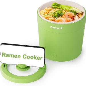 Topwit Ramen – Mini olla eléctrica de 1 litro, olla eléctrica de 500 W para fideos, olla portátil para pasta, bistec, huevo con protección contra Topwit Ramen – Mini olla eléctrica de 1 litro, olla eléctrica de 500 W para fideos, olla portátil para pasta, bistec, huevo con protección contra
