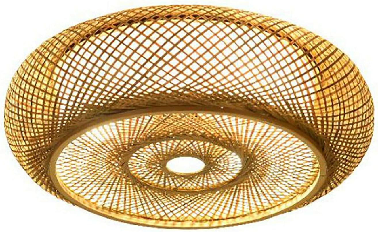 Fetcoi Lámpara de techo rústica de ratán de bambú tejida a mano, color amarillo, lámpara de techo de ratán de bambú para sala de estar, comedor,