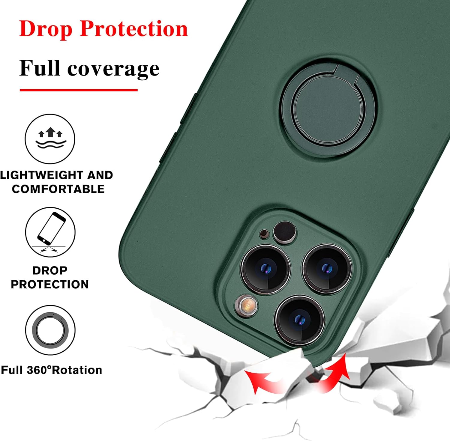 Uioeua – Funda compatible con iPhone 13 Pro Max con soporte de anillo magnético para automóvil, funda suave de microfibra de silicona líquida de