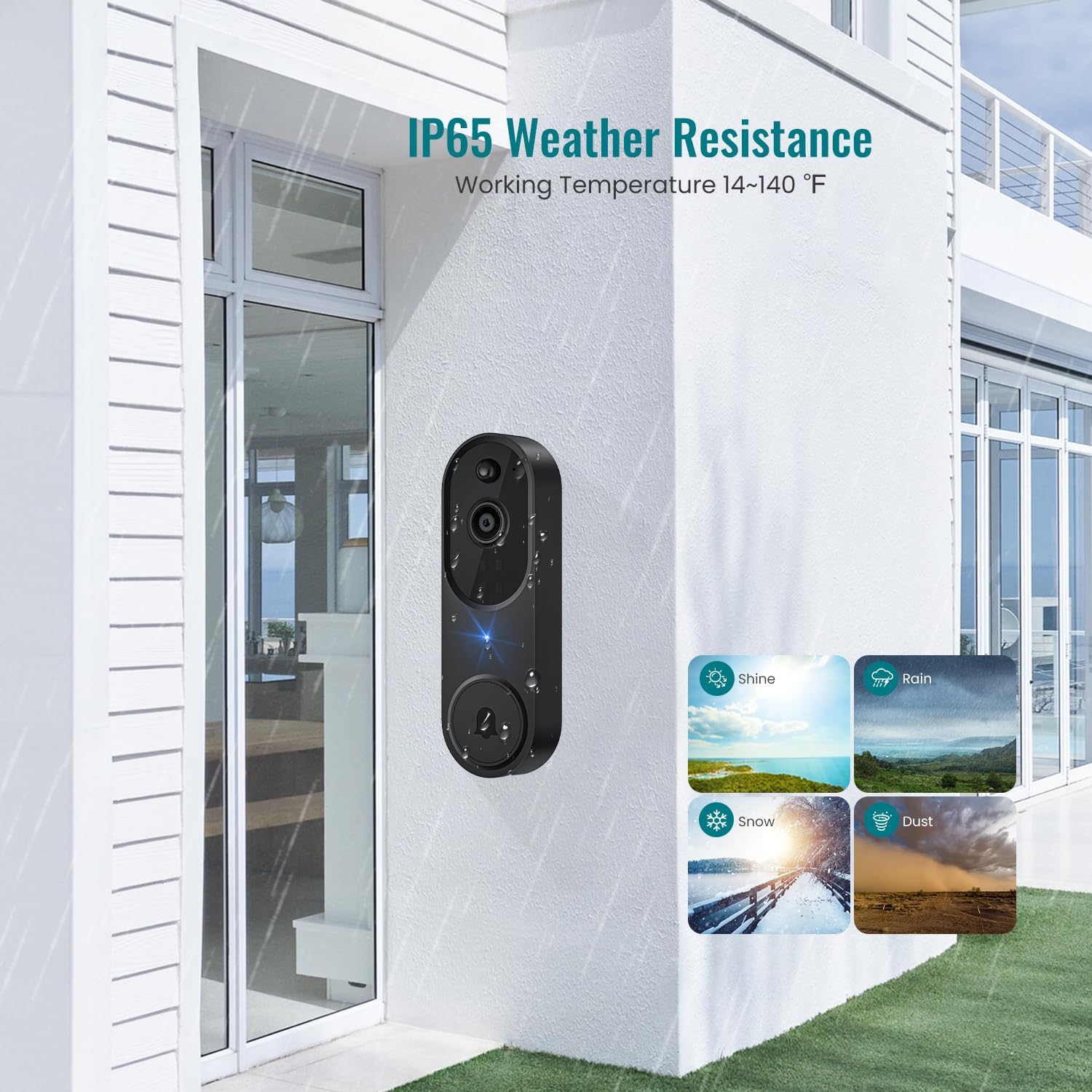 ALPHAPEACH Timbre de video 1080P inalámbrico para seguridad en el hogar con timbre de anillo, 100% sin cable, detección humana inteligente con