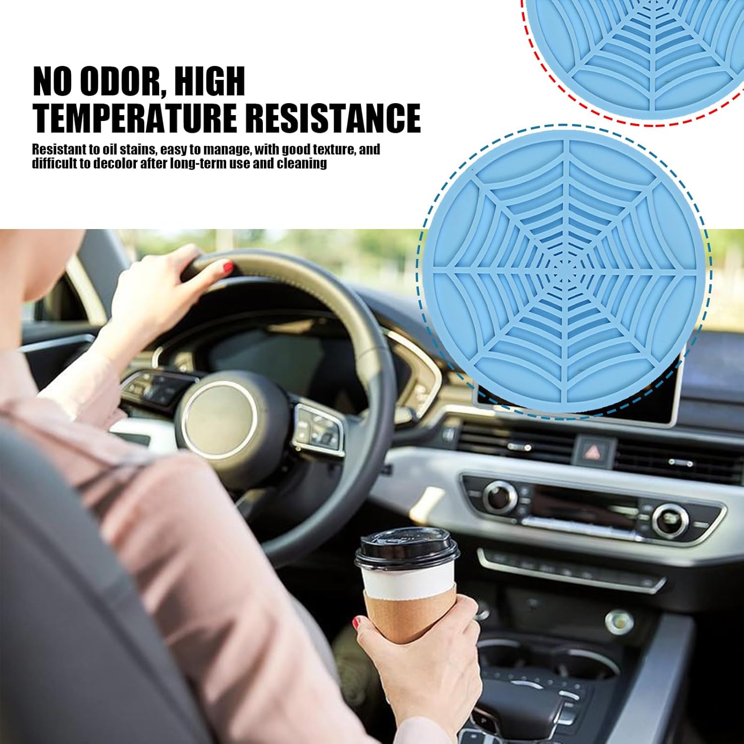 ZKFAR 4 PCS 2.75″ Car Cup Holder Coaster, PVC Waterproof Spider Web Car Coasters, Thickened Eco-Friendly Automotive Drinks Coaster, Universal for