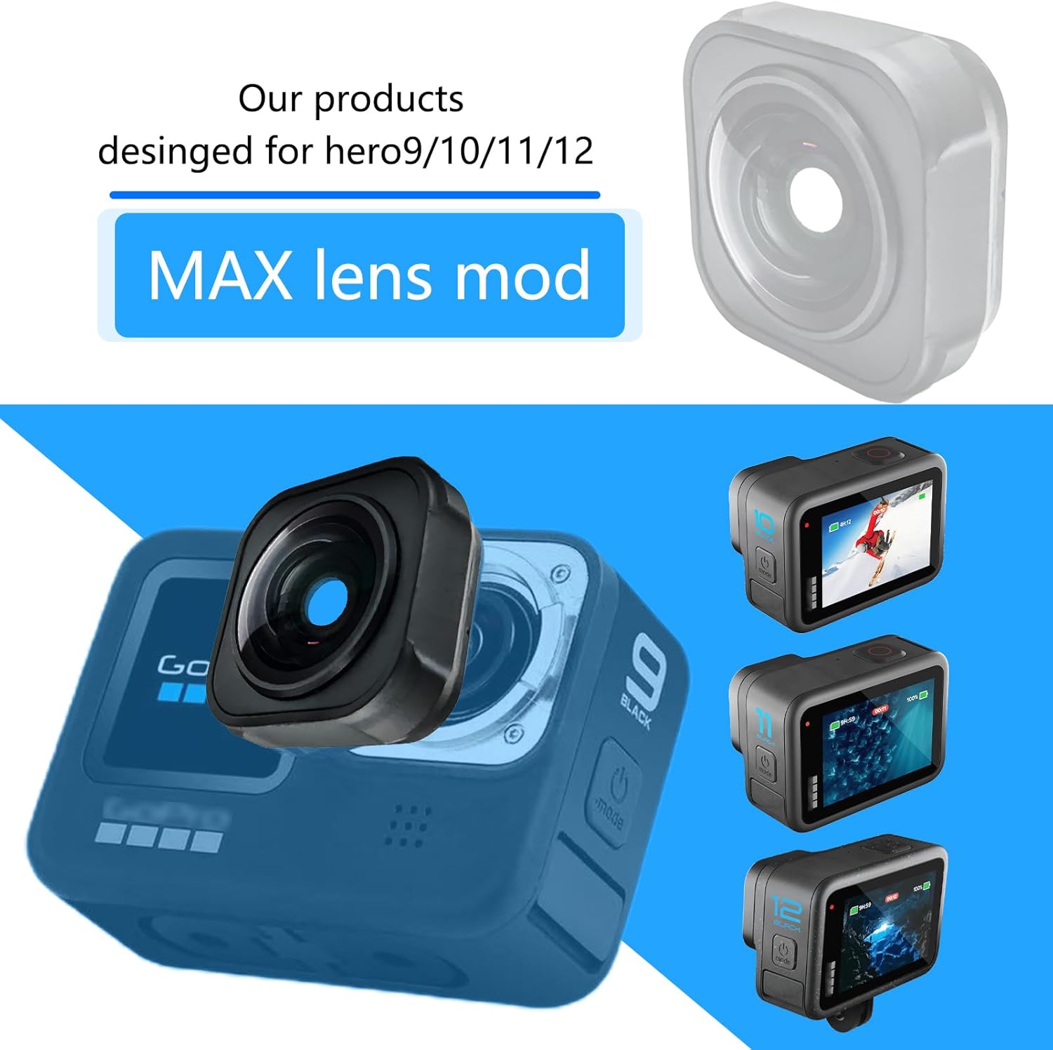 Max Lens mod Compatible con GoPro HERO9101112 Negro –