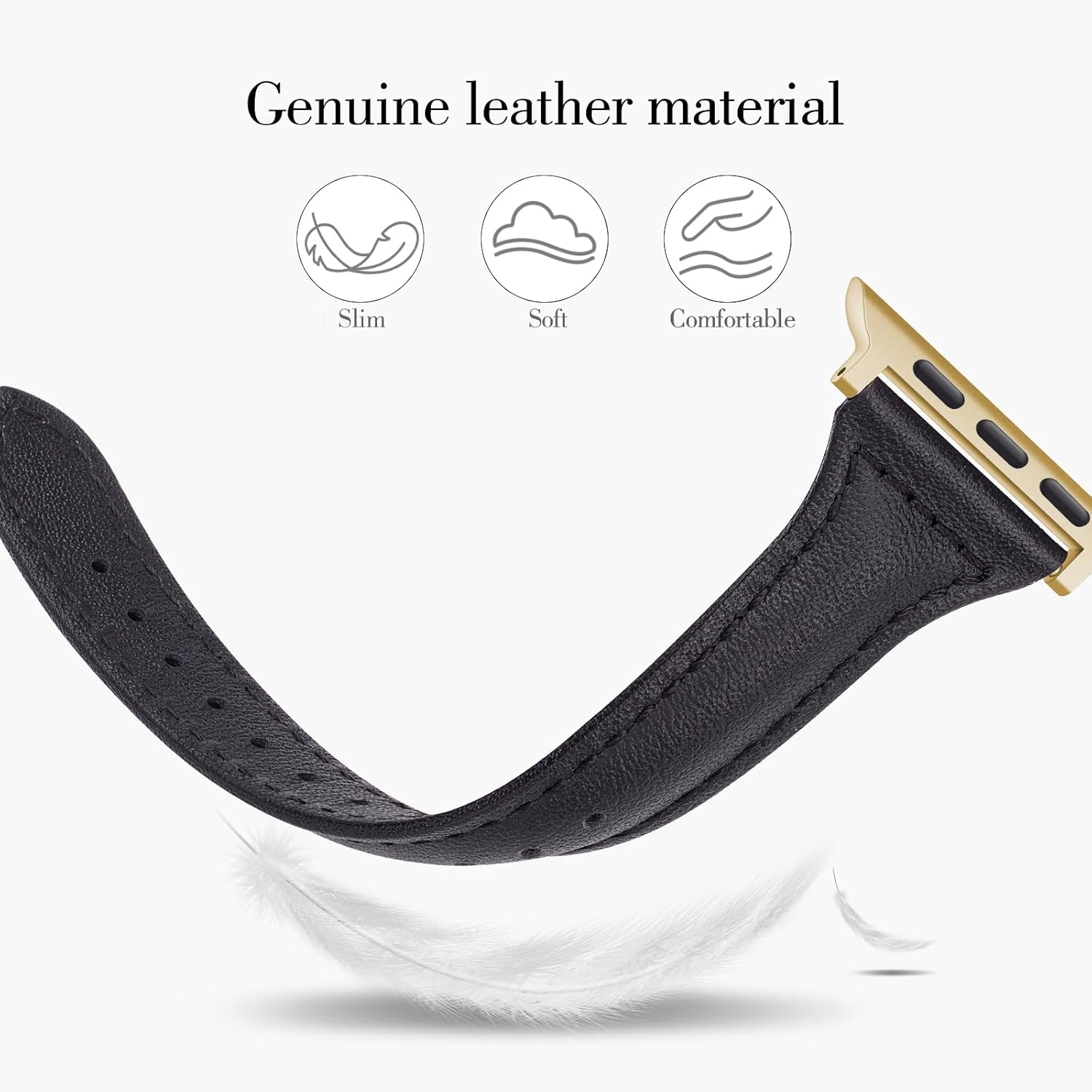 Paquete de 2 correas delgadas de cuero genuino compatibles con Apple Watch Band de 1.496 pulgadas, 1.575 pulgadas, 1.614 pulgadas, 1.654 pulgadas,