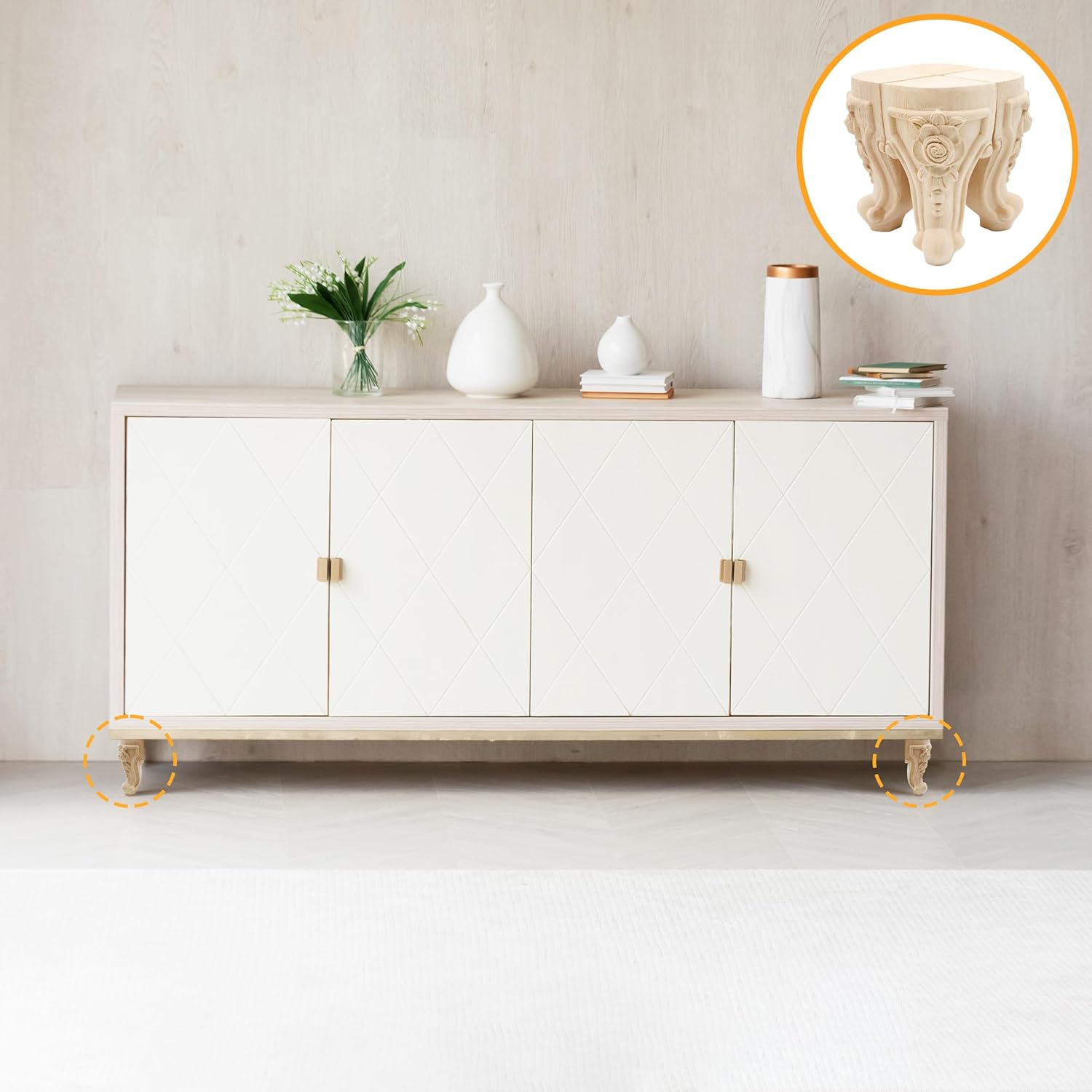 INKNOTE Patas de muebles de madera tallada maciza sin terminar, estilo europeo, pies de repuesto para muebles, muebles, gabinete, armario, sofá