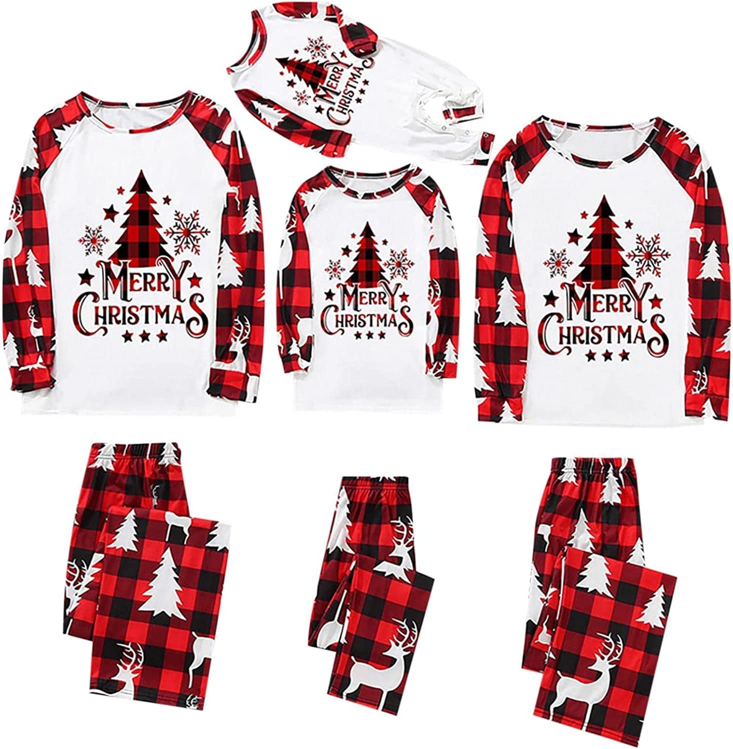 luwita Pijamas de Navidad para la familia, conjunto a juego de camisetas de manga larga y pantalones, camisones navideños con Feliz Navidad