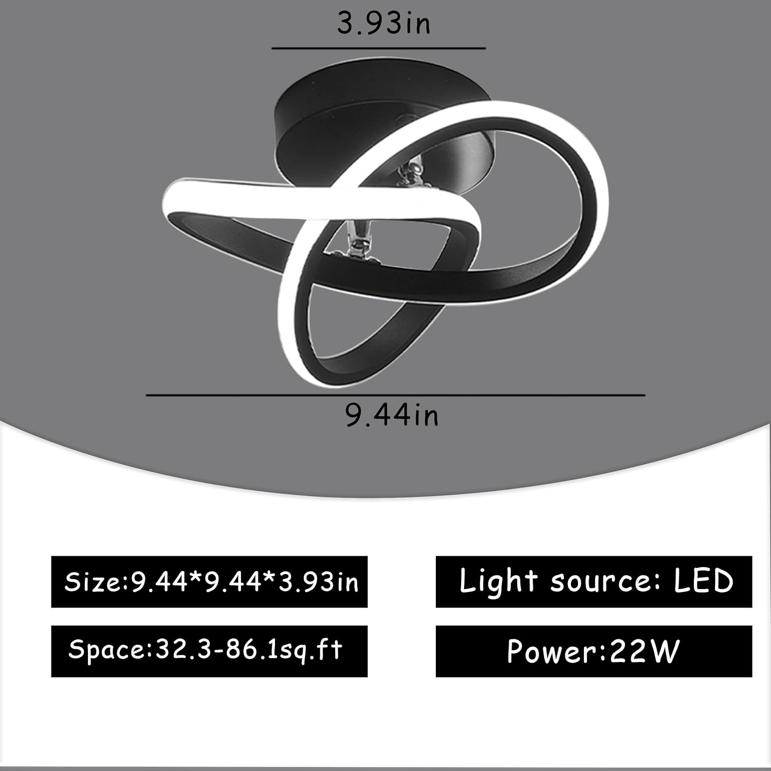 ADISUN Lámpara de techo LED moderna de montaje empotrado, lámpara de techo blanca fría para cocina, loft, pasillo, balcón, escalera, jardín, 22 W,