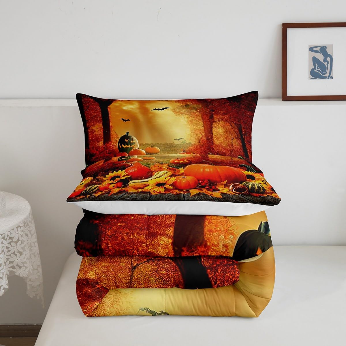 Juego de edredón de decoración de otoño para niños, niñas y mujeres, ropa de cama de regalo para el día de Acción de Gracias, ropa de cama de