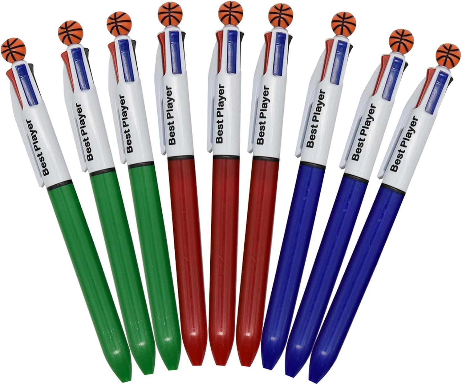 Maydahui 12 bolígrafos de baloncesto multicolor retráctiles 4 en 1, bolígrafos deportivos de 4 colores para escuela, estudiantes, fiestas, oficina,