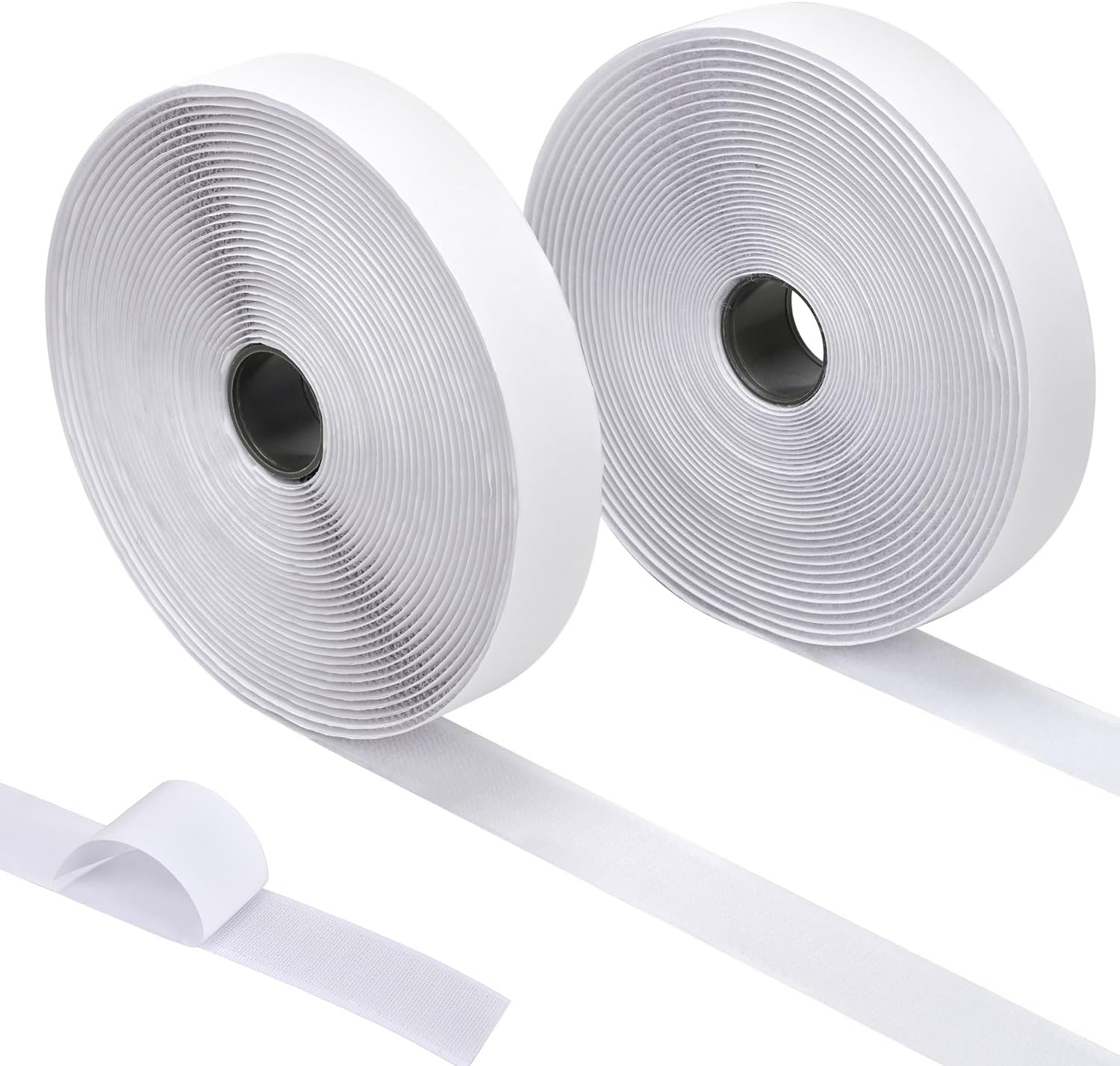 Cinta de gancho y bucle de 30 pies x 1 pulgada, cinta adhesiva de nailon resistente con adhesivo para escuela, hogar y exteriores (blanco, 1 pulgada)