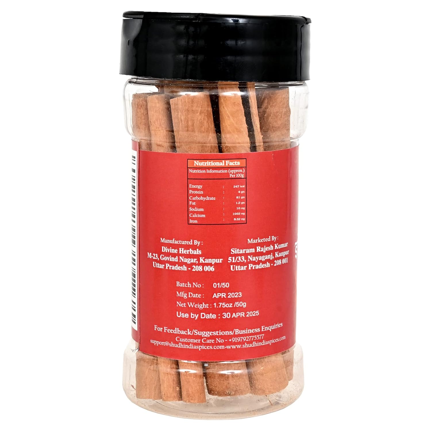 Shudh India Palitos de canela (Dalchini)  Cassia redondo, tarro de PET  Todo natural  Vegano  Sin colores  Apto para gluten  Sin OMG (palitos de