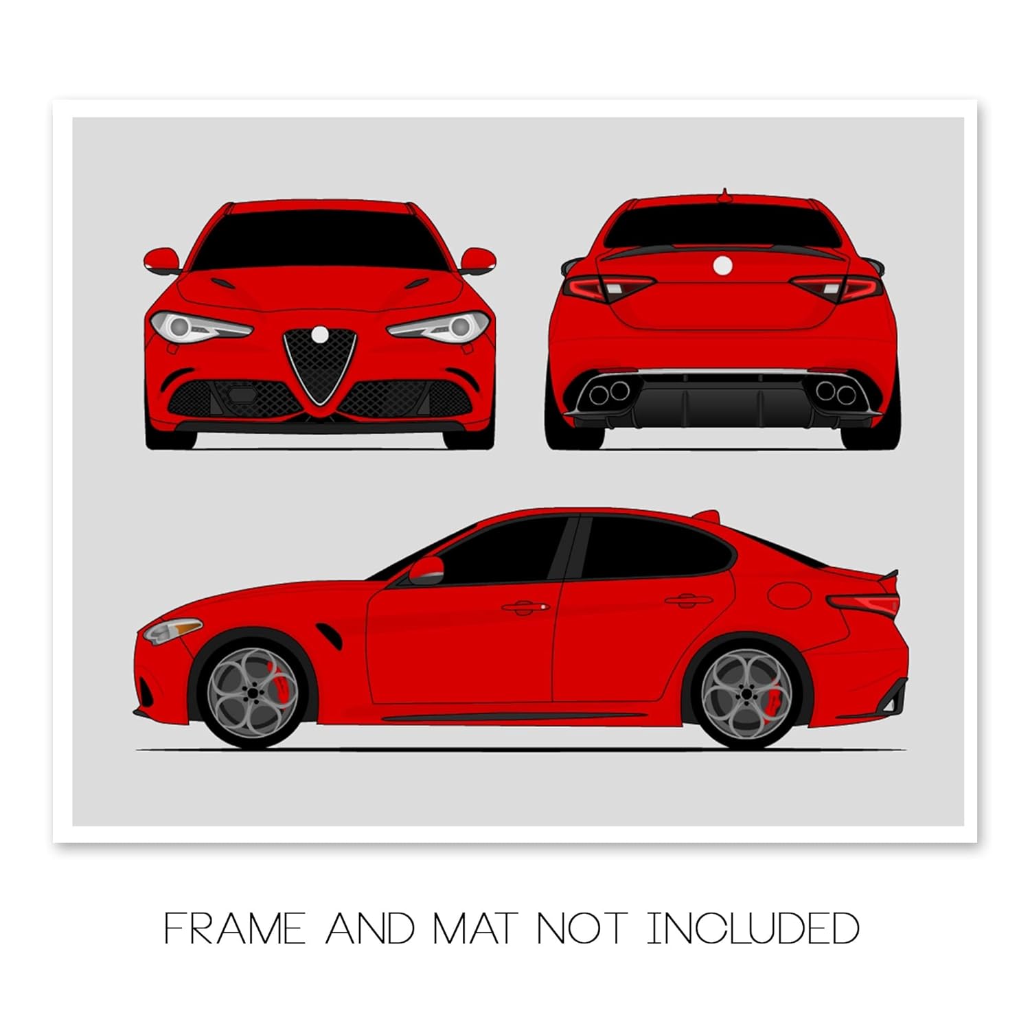 Alfa Romeo Giulia Quadrifoglio 952 (2016-Present) (Front, Rear, Side) (Landscape) Inspired Poster Print Wall Art Decor Handmade (Speciale