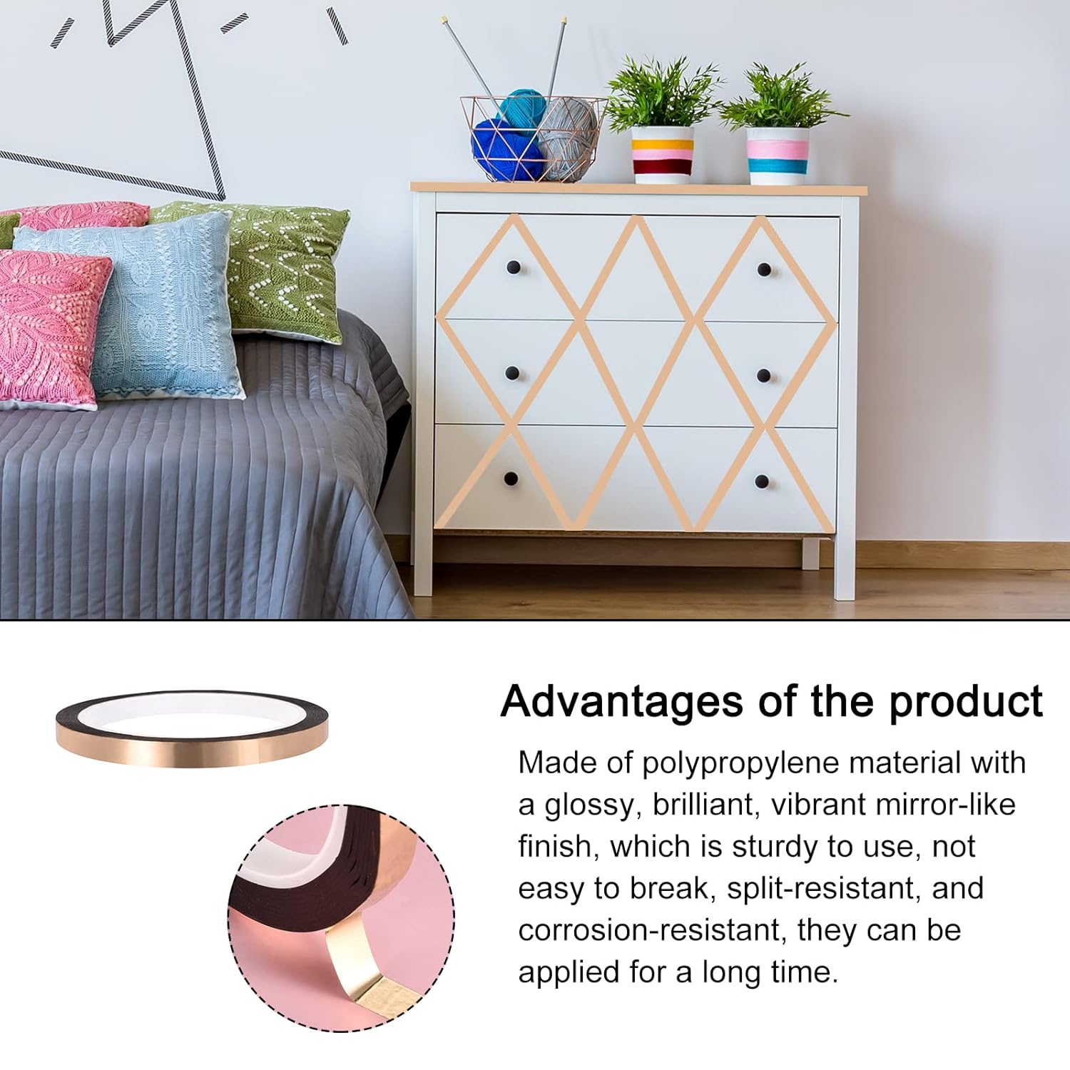 Rebower Cinta de película de poliéster metalizado en tono dorado para pared decorativa, embalaje, impresión – 0.39 pulgadas x 164 pies1 rollo