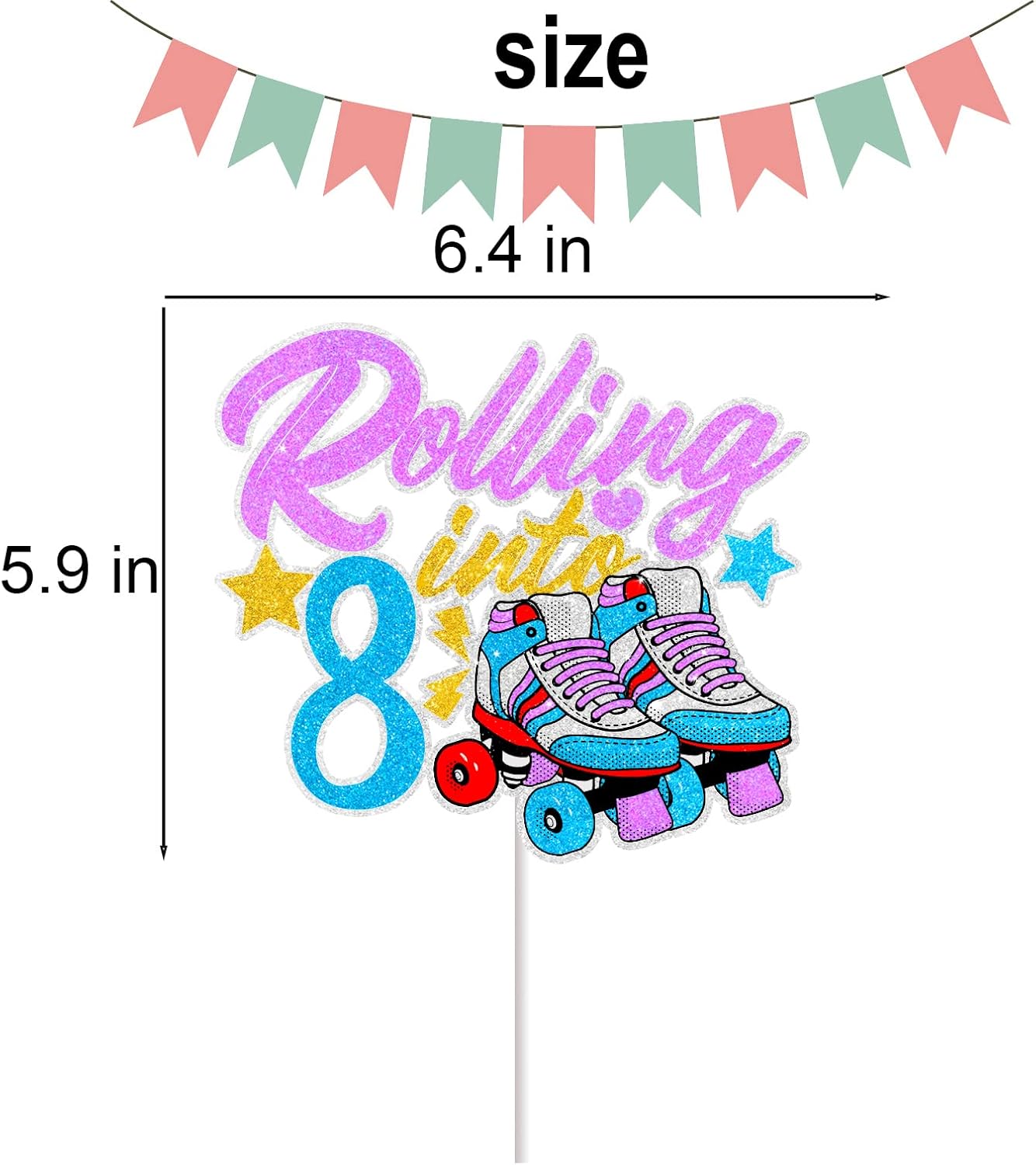 Decoración para tartas de patinaje para niños y niñas, 8 cumpleaños, retro, de los años 80, 90, 80, arcoíris, patinaje, suministros de fiesta de