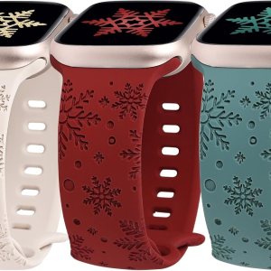Wearlizer Paquete de 3 bandas grabadas con copos de nieve compatibles con Apple Watch Band de 41401.496 in 4544421.929 in para mujer, correa Wearlizer Paquete de 3 bandas grabadas con copos de nieve compatibles con Apple Watch Band de 41401.496 in 4544421.929 in para mujer, correa