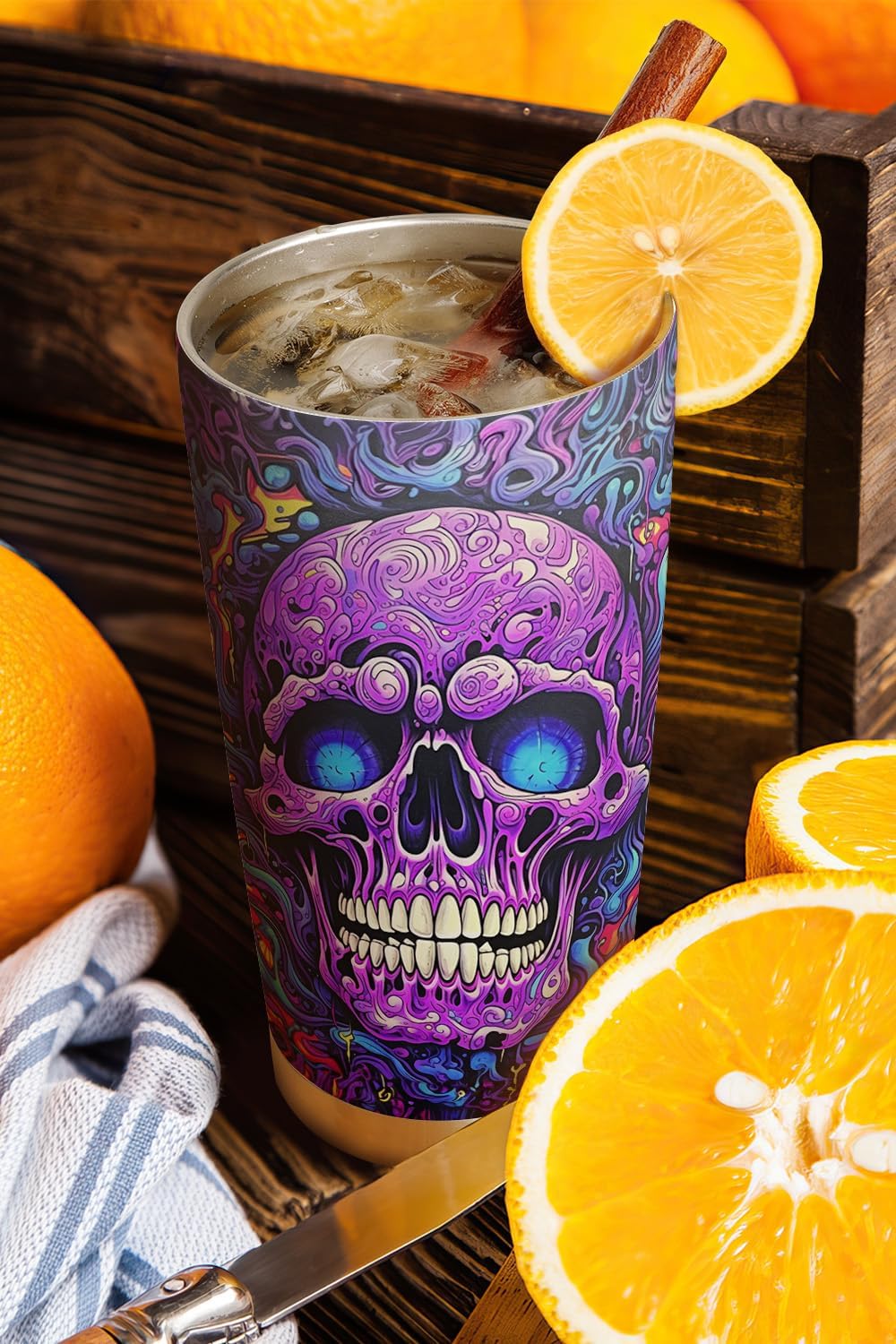 Vaso de Halloween de 20 onzas, vaso de calavera de azúcar, calavera de caramelo, vaso de calavera de azúcar y calabaza de Halloween, taza de viaje