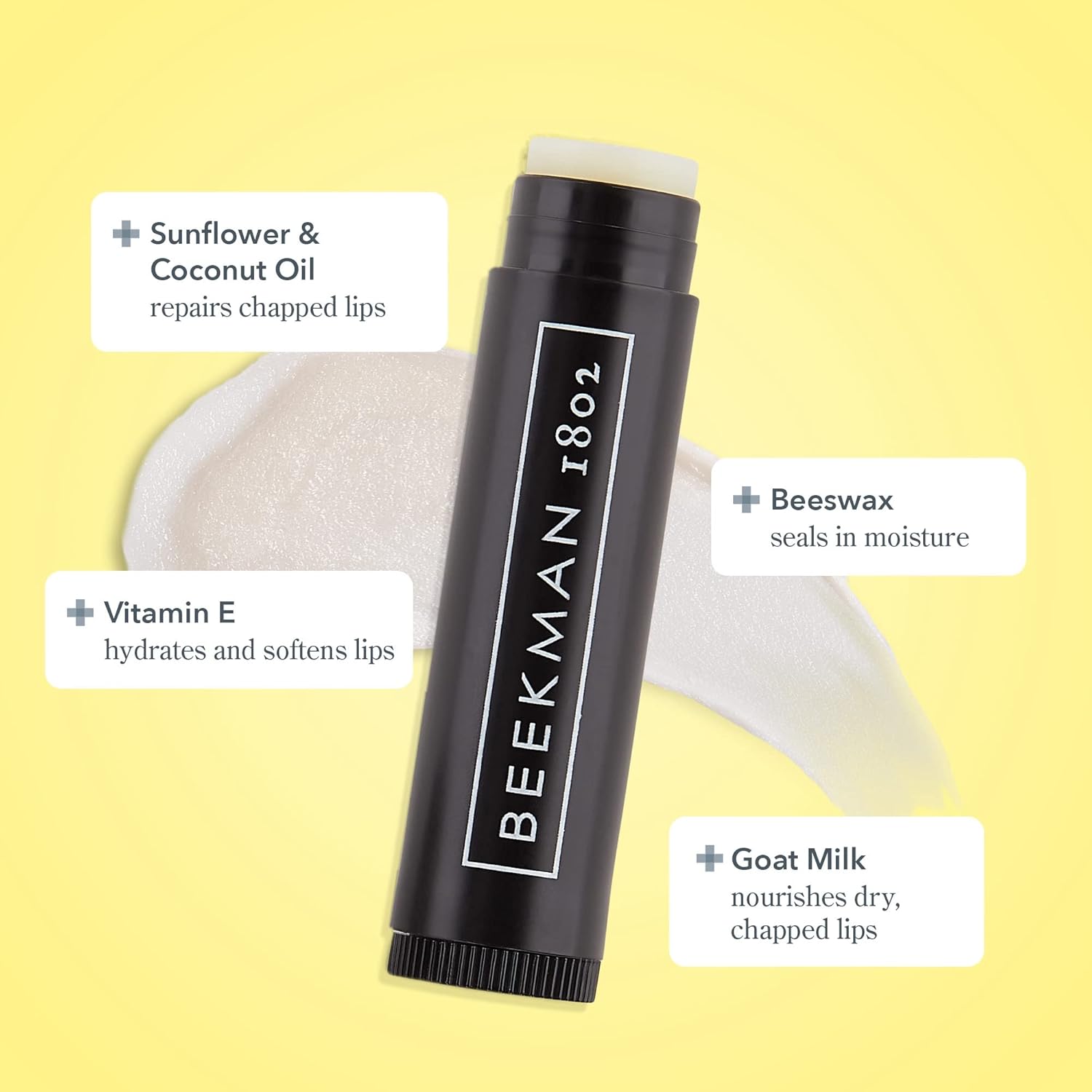 Beekman 1802 Lip Balm – 0.15 oz, Pack of 3 – With Goat Milk, Vitamin E & Beeswax for Dry, Cracked Lips – Good for Sensitive Skin – Cruelty Free
