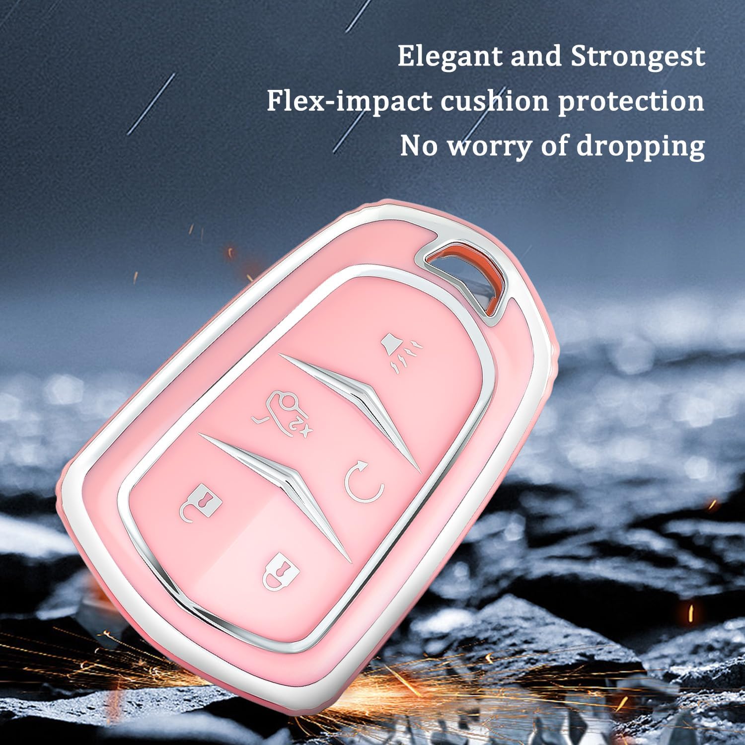 OFFWEGO – Funda para llavero Cadillac, para Cadillac Escalade CTS SRX CT4 CT5 CT6 XTS XT4 XT5 XT6 ATSL SLS STS Funda para llavero inteligente (rosa