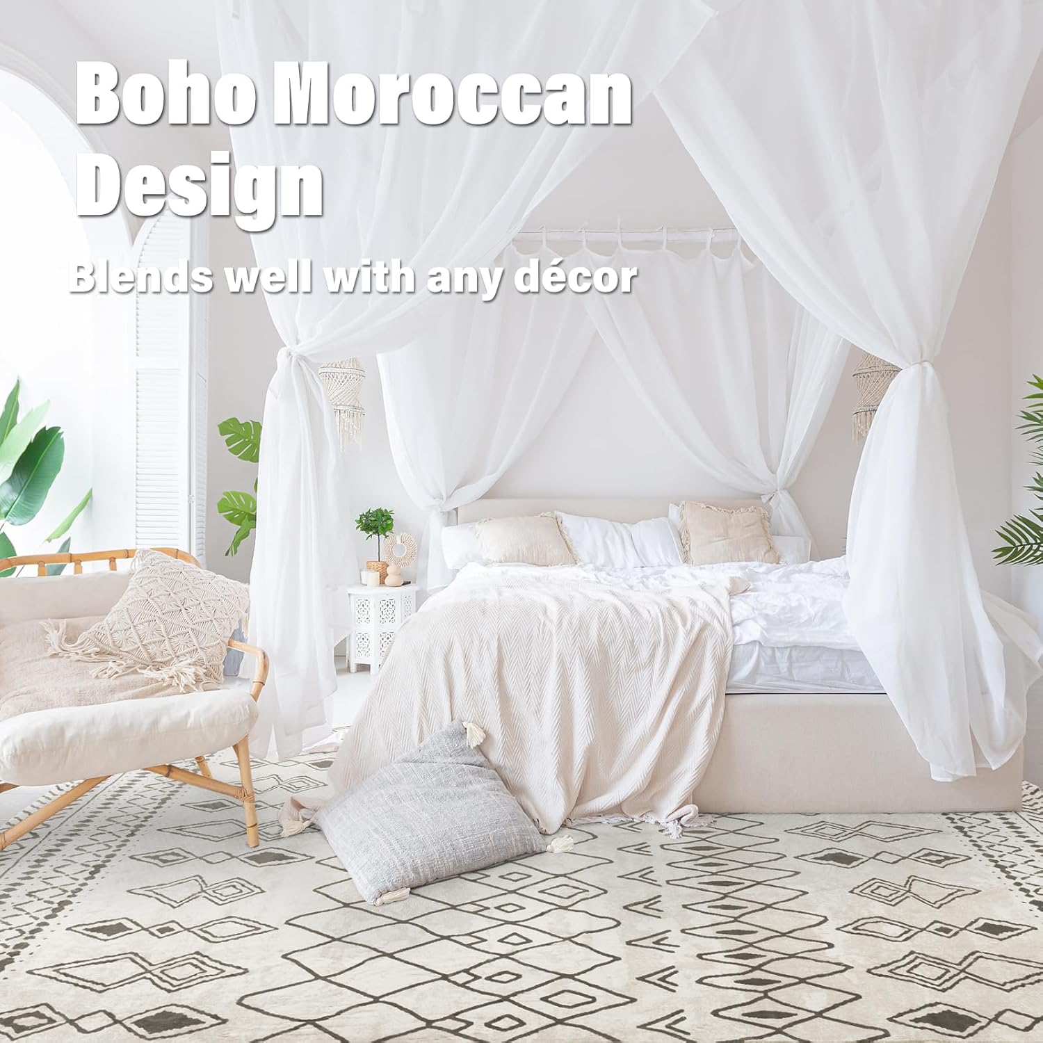 Alfombra lavable de gran tamaño de 8 x 10 pies para sala de estar, antideslizante, bohemio, marroquí, para dormitorio, interior, casa de campo,