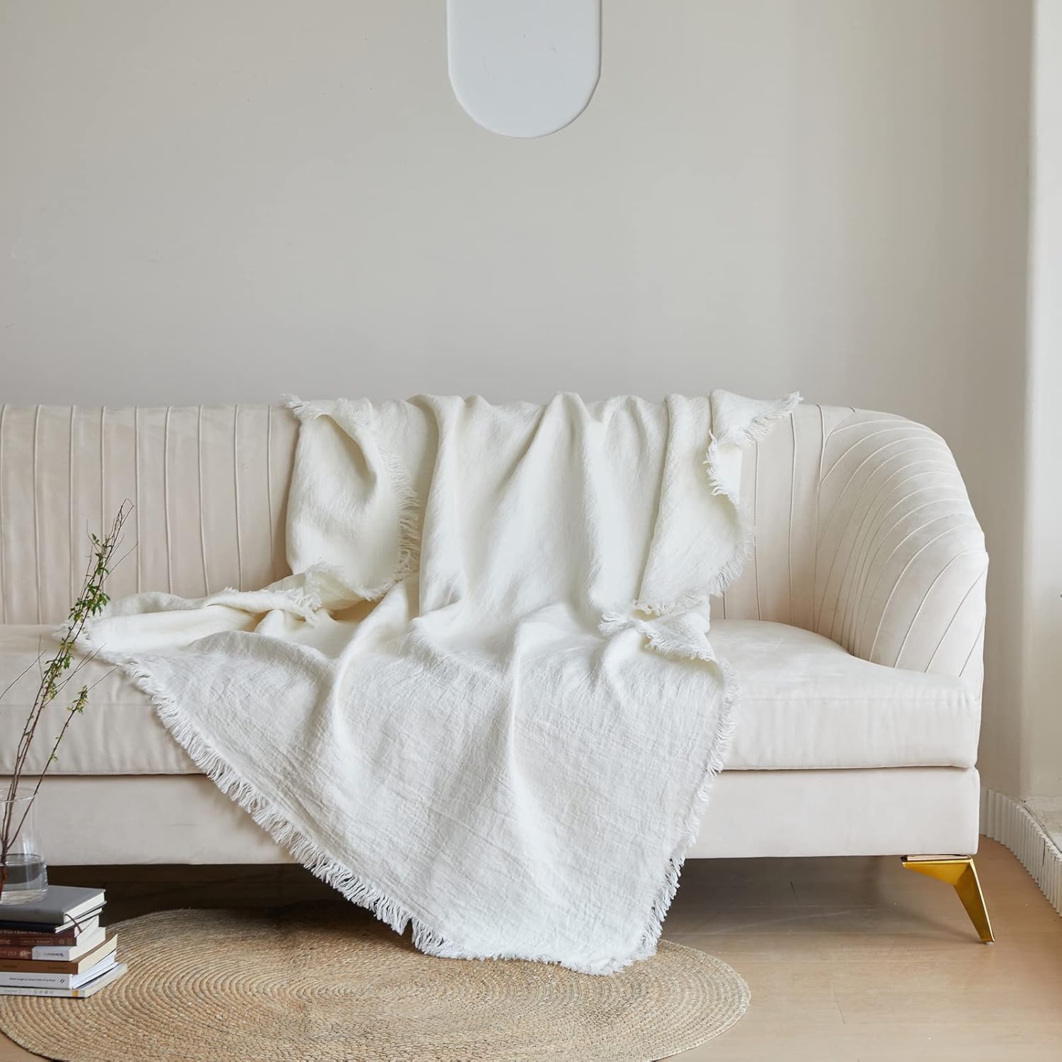 King Linens Manta 100% de lino con flecos para sofá, cama, sofá, regalo, lino natural lavado, color liso, suave, transpirable, acogedora, decoración