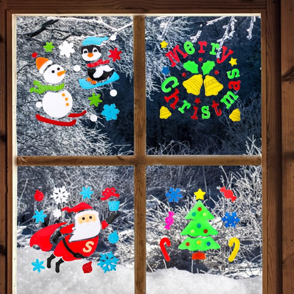 Calcomanías de gel grueso para ventana de niños, para niños, para niños y adultos, para aula, hogar, guardería, avión, fiesta de cumpleaños (Navidad