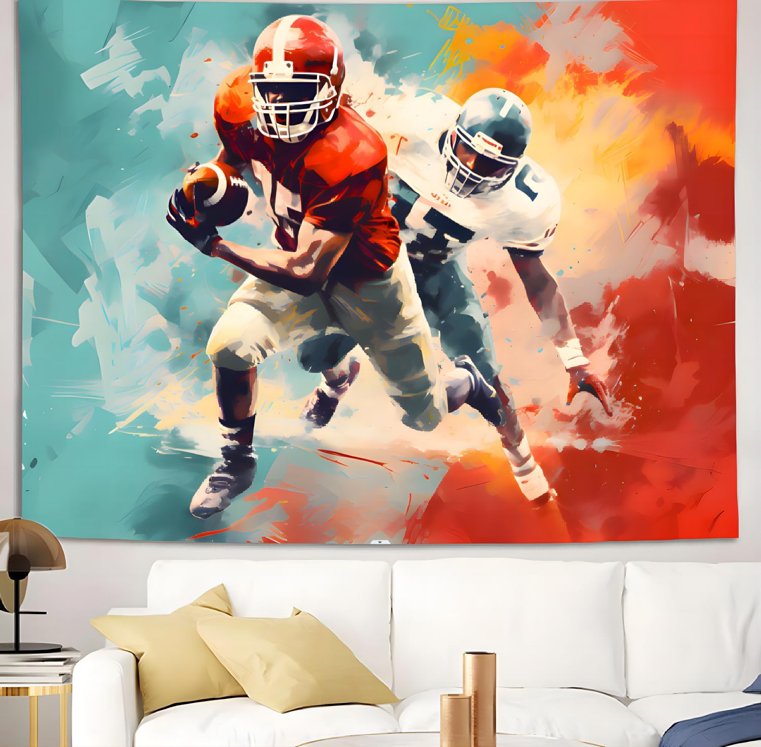 Maeaola Tapiz de fútbol americano, decoración de fútbol, tapiz elegante psicodélico para pared, cortina divisora de arte de pared, tapices junto al
