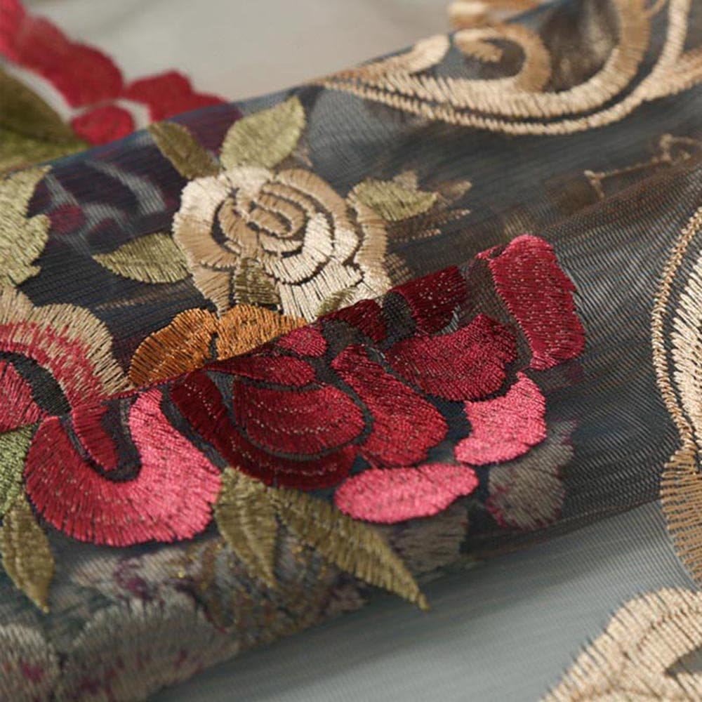 Pureaqu – Cortinas europeas bordadas con diseño floral para sala de estar, con bolsillos, cortina de gasa de lujo, cortina de tul transparente para
