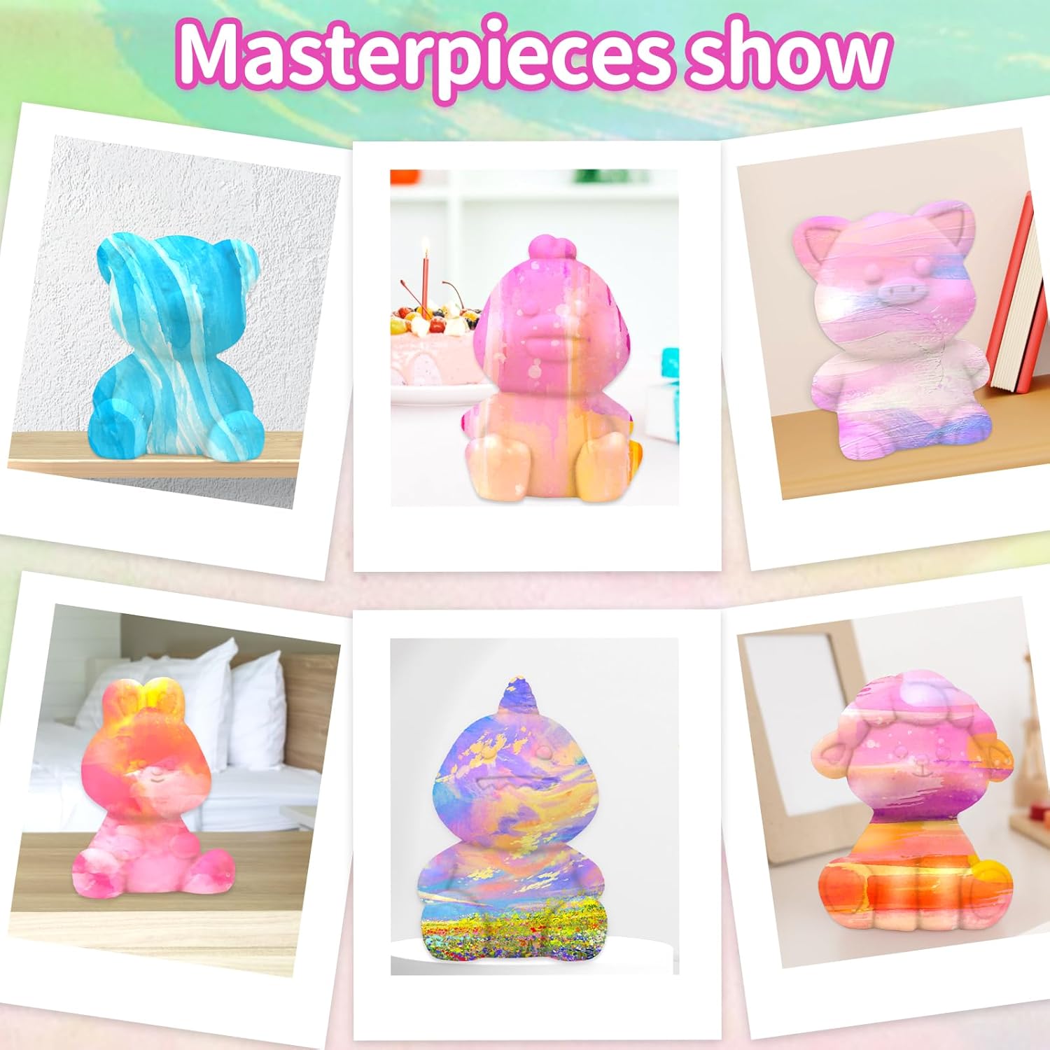 HAPMARS Kit de lámpara de oso de dinosaurio pequeño, 2 piezas, kits de pintura geométrica para niñas y niños de 4 5 6 7 8 9 10 11 12 +, suministros