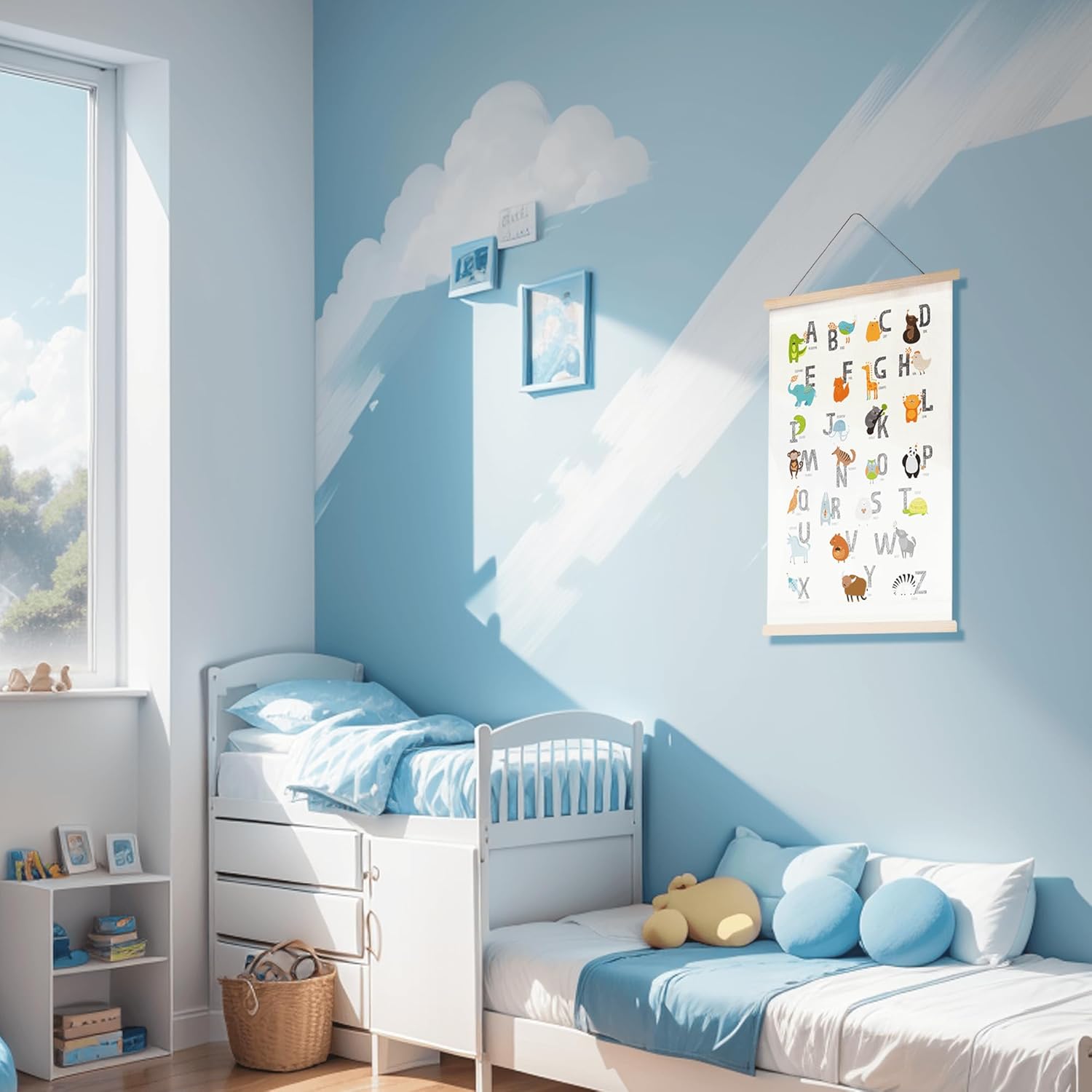 Fcimu ABC – Póster del alfabeto para niños pequeños, decoración de pared gris neutro para guardería, dormitorio, sala de juegos, decoración de pared