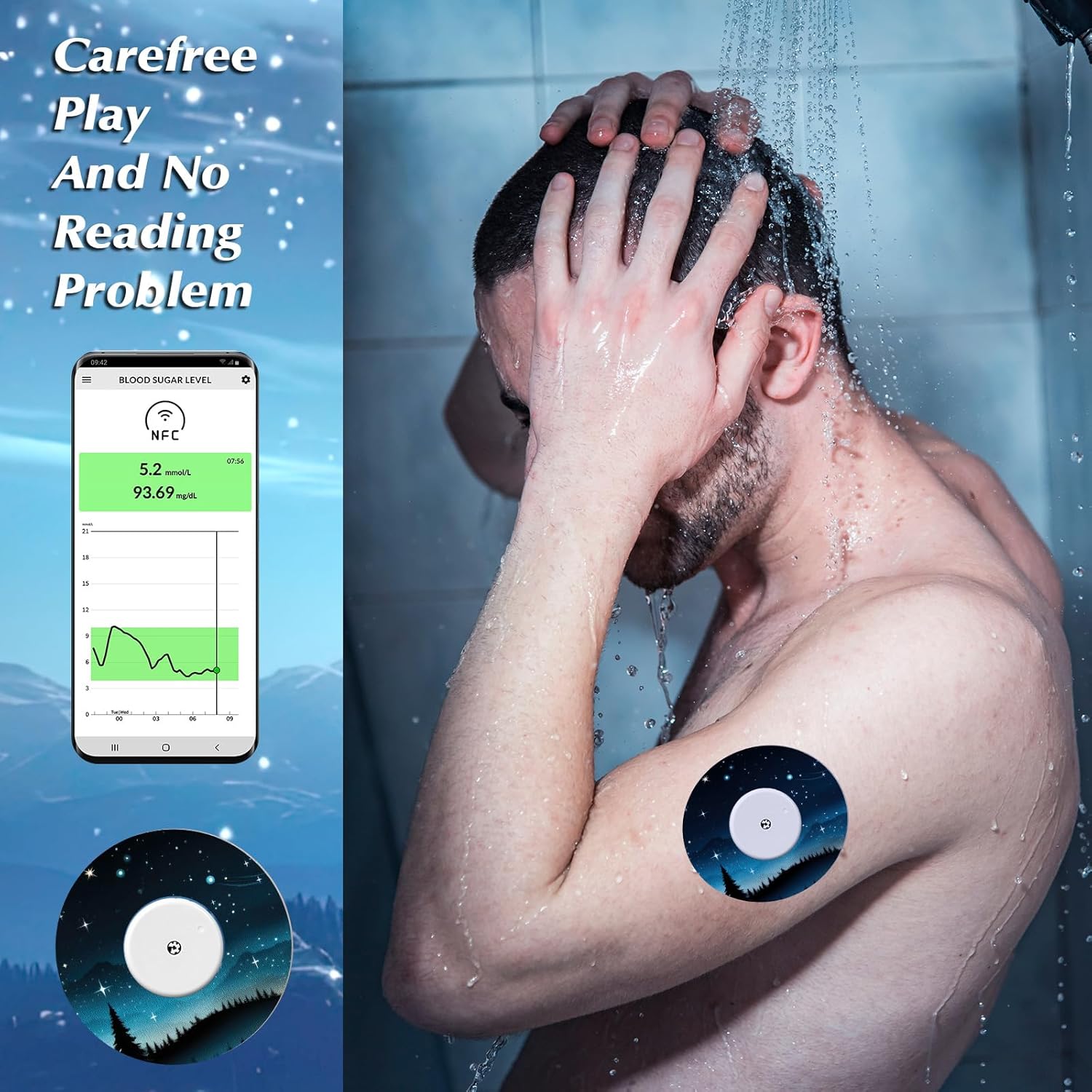 FuWeave Paquete de 36 parches adhesivos para sensor Libre 2 con cielo estrellado CGM parches impermeables CGM cubiertas CGM a prueba de sudor sensor