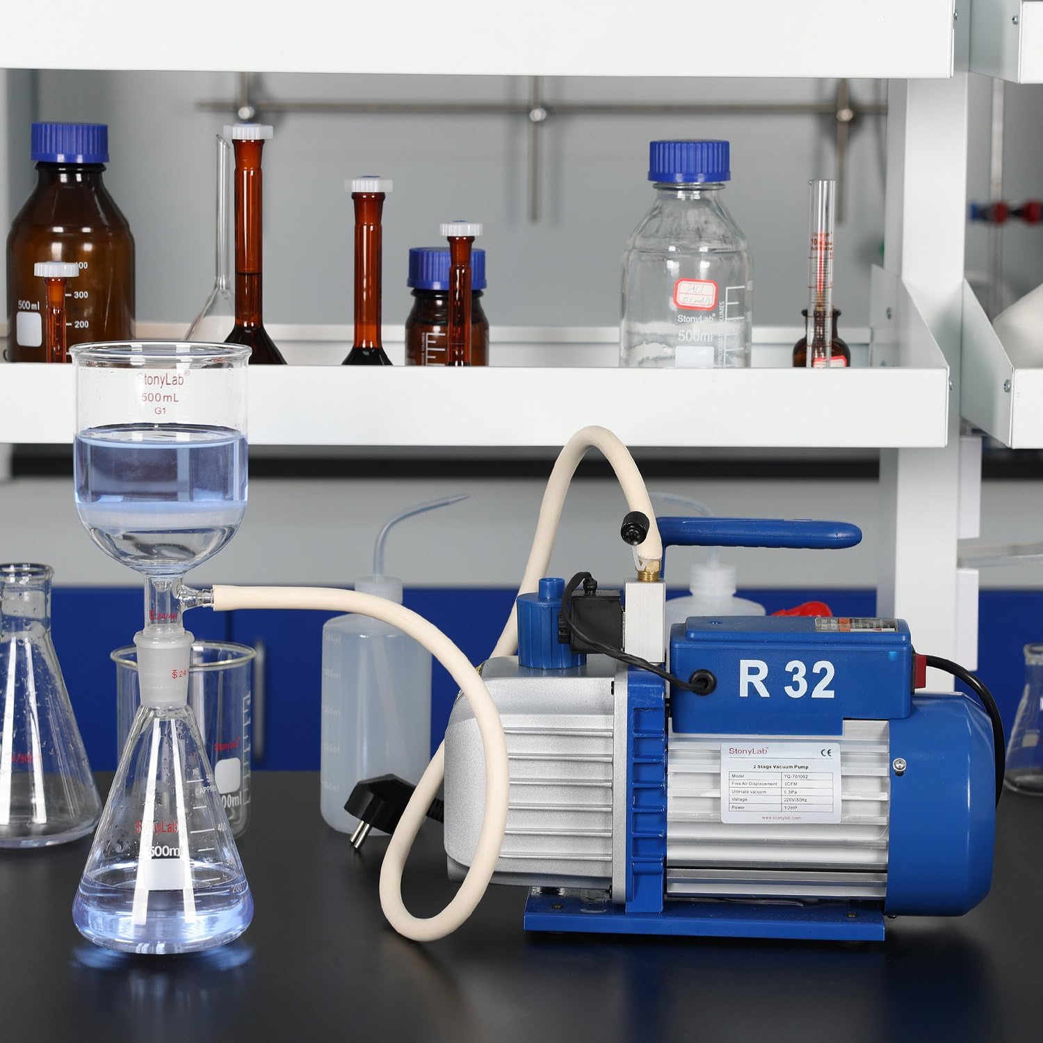 stonylab Bomba de vacío de paletas rotativas, 3.5 CFM 5 Pa  HP Bomba de vacío compacta de una sola etapa con válvula solenoide para herramienta de