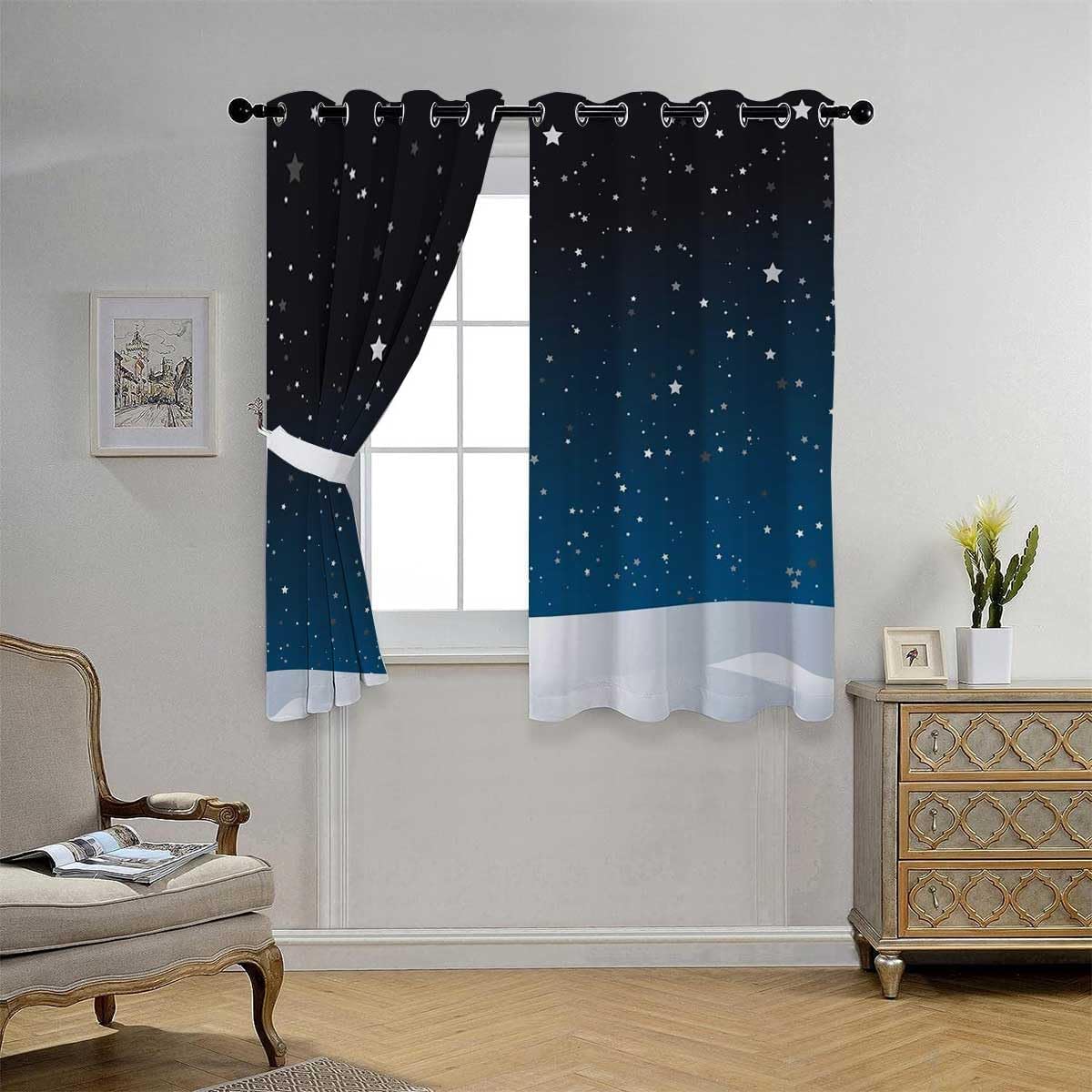 YANFENQI Cortinas para Habitacion Blackout Starry Sky Grommet Short Hallway Curtains Pantry Curtain 55Inch Width by 45Inch Length,2 Panels