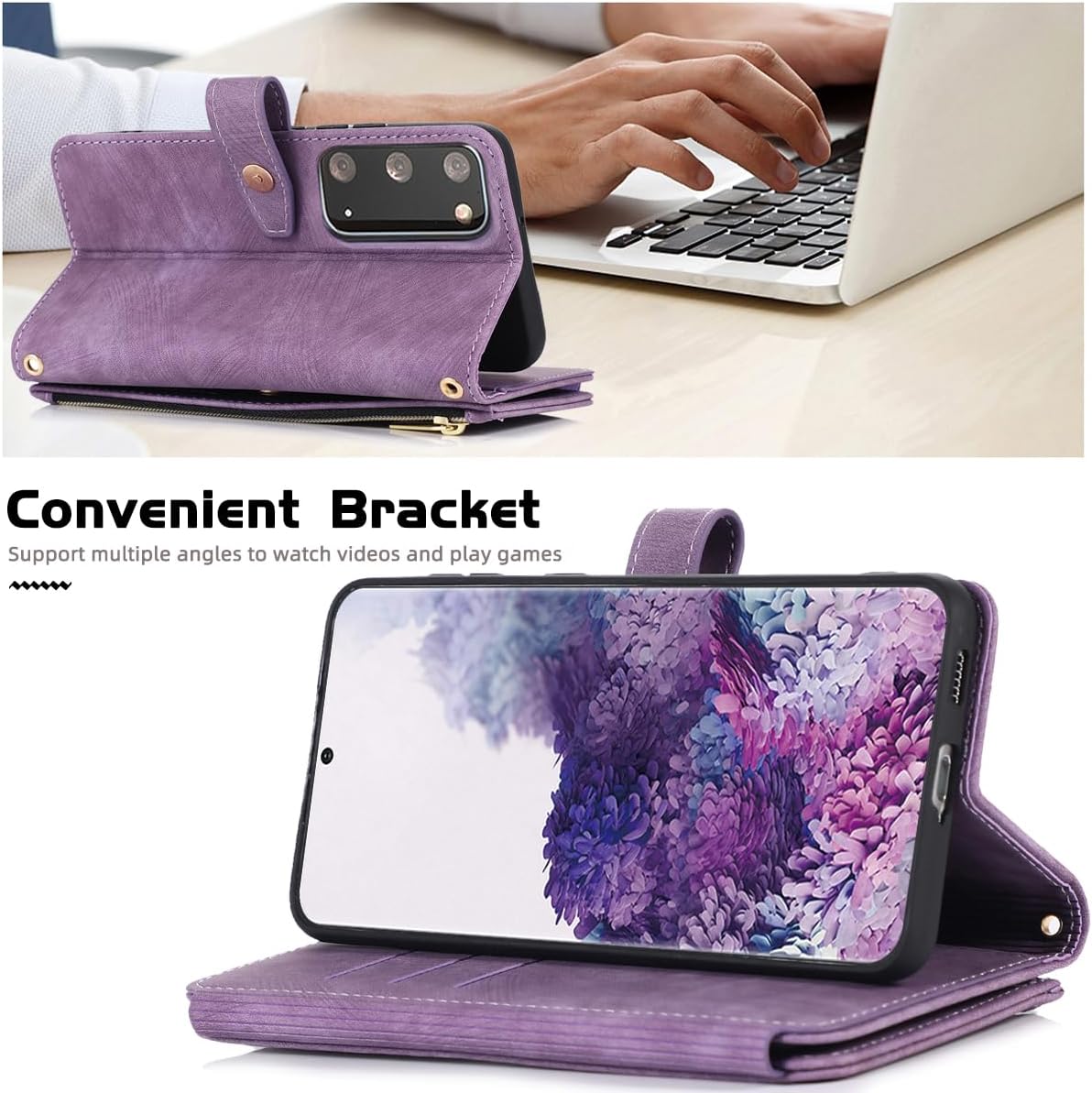 Diseño para Samsung Galaxy S20 5G Funda tipo cartera cruzada con ranuras para tarjetas de piel sintética, función atril, cierre magnético, con
