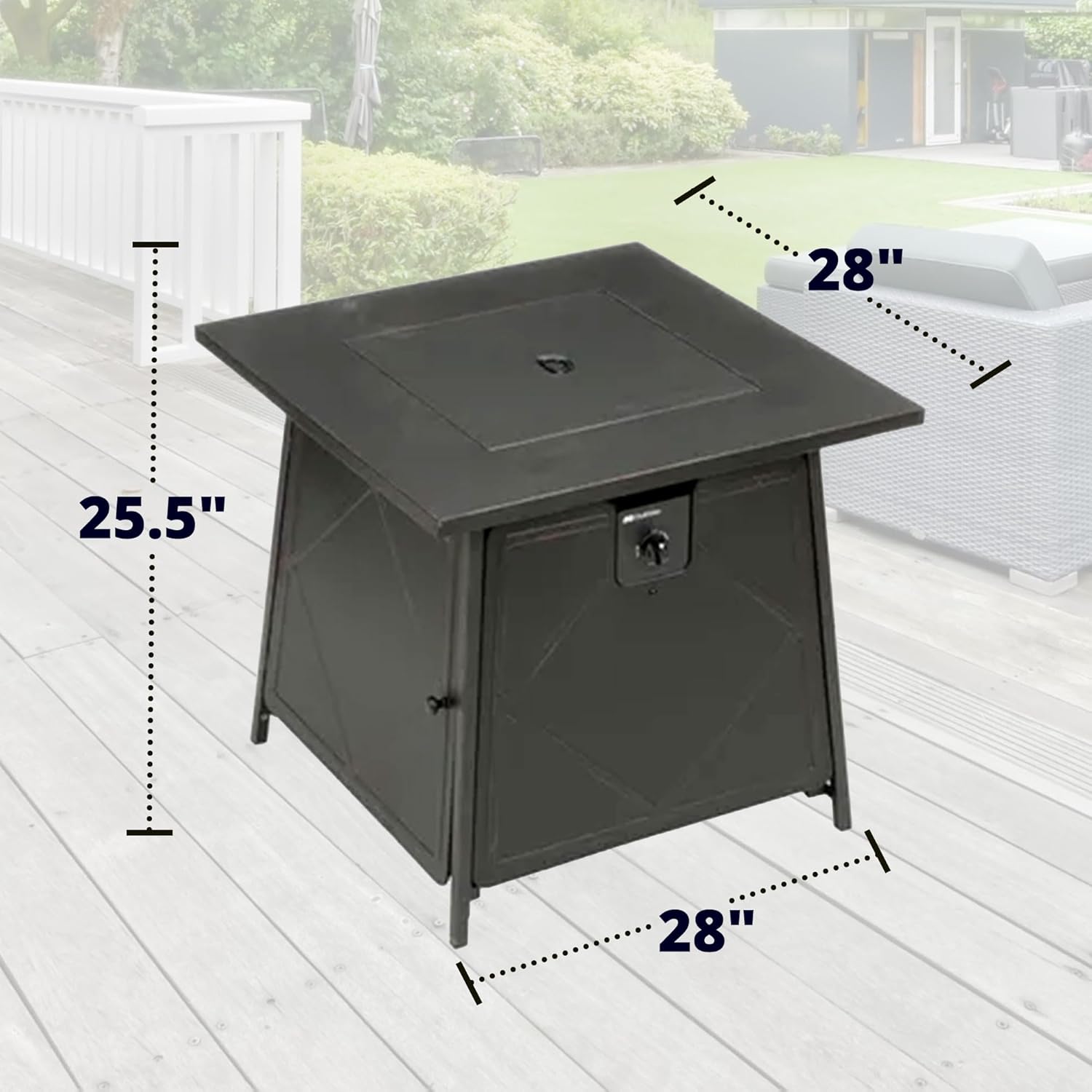 Four Seasons Courtyard Dual Heat – Fogata cuadrada de acero de 28 pulgadas para exteriores, con rocas de lava y tapa de acero, color negro