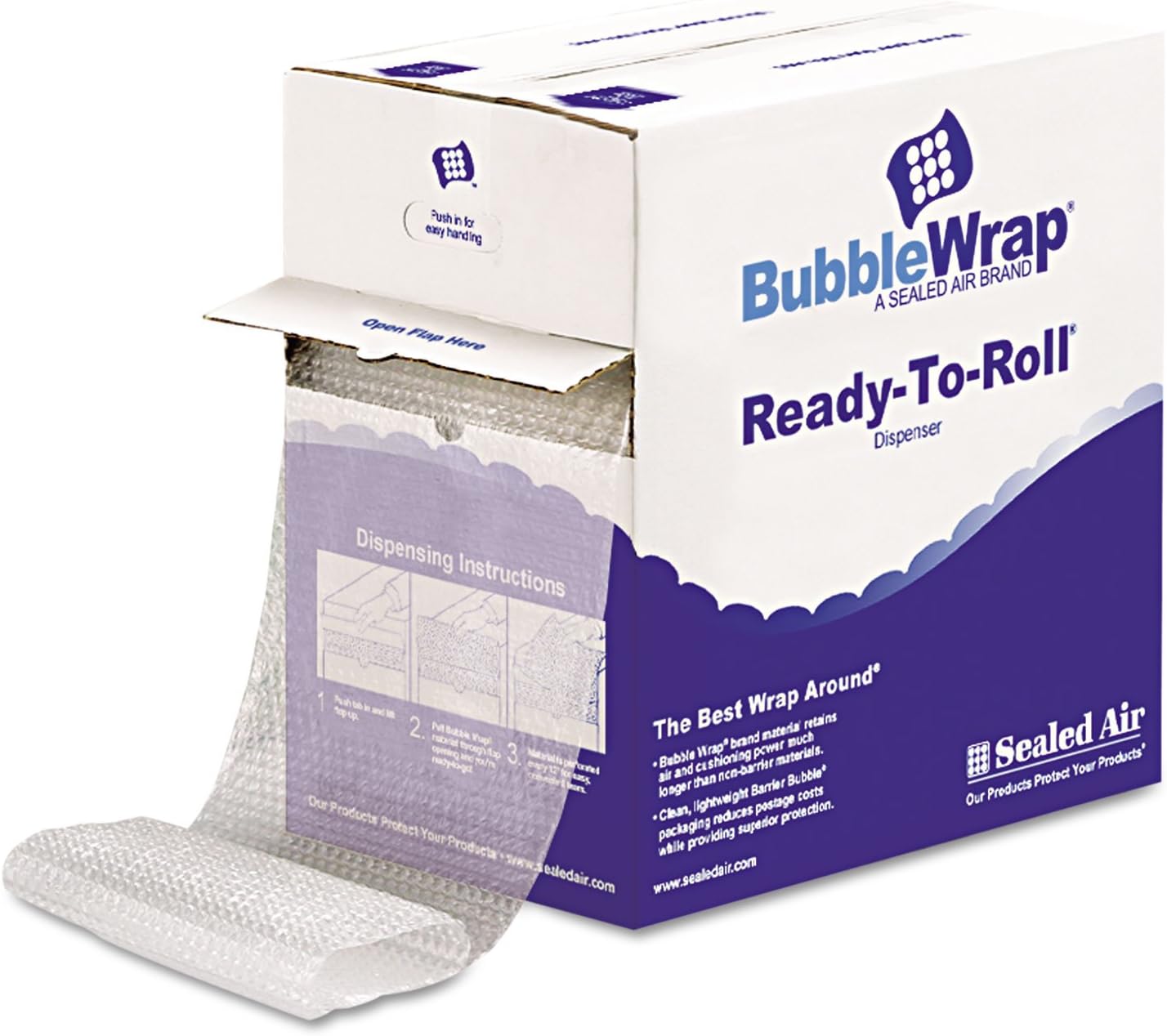 Bubble Wrap ancho x 65ft de longitud grado ready-to-roll Dispensador12″ fuerte aire resistente, Easy Teartransparente