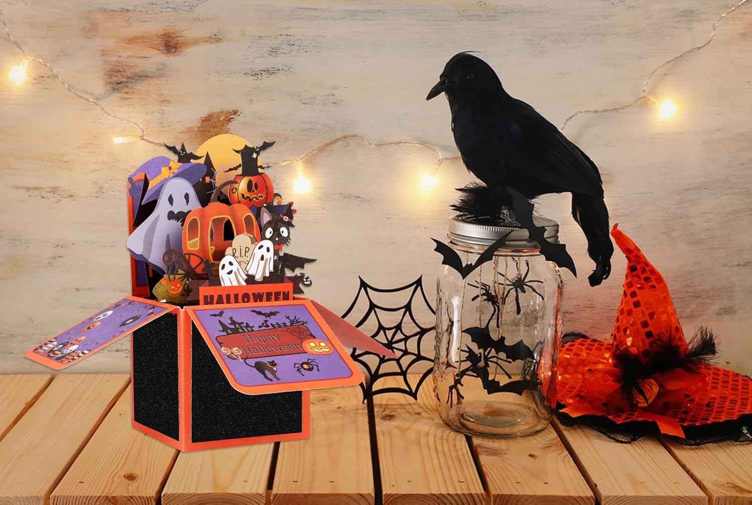 D24TIME Tarjetas desplegables de Halloween para niños, divertidas tarjetas de felicitación de Halloween en 3D con sobres, casa embrujada,