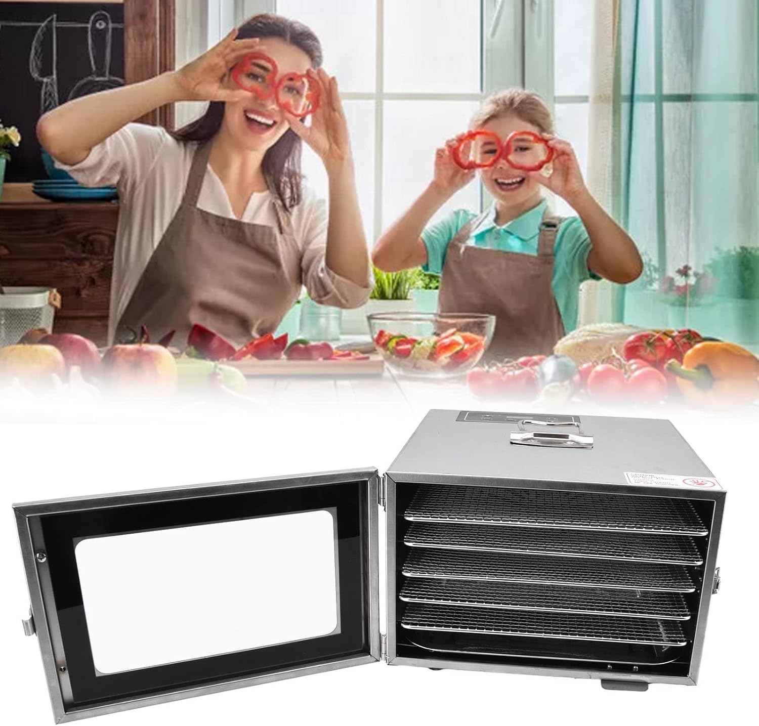 Máquina secadora deshidratadora de alimentos, 6 capas de temperatura ajustable, secador de frutas de carne seca, para verduras, cecina, especias,