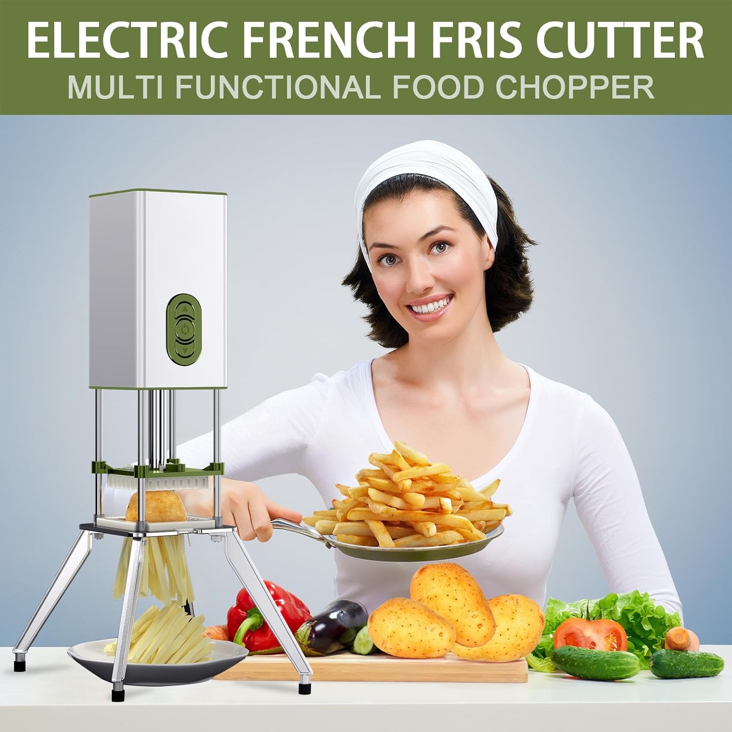 JNSTU Cortador eléctrico de papas fritas, máquina de corte vertical de papas fritas, fabricante comercial de papas fritas con hoja de 12 y 38